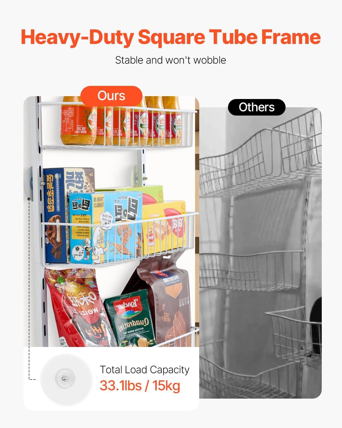 VEVOR Over the Door Pantry Organizer, 10-Tier Pantry Organization and Storage, Heavy-Duty Steel Hanging Spice Rack, Adjustable Wall Seasoning Shelves, for Home Kitchen Laundry Room Bathroom, White