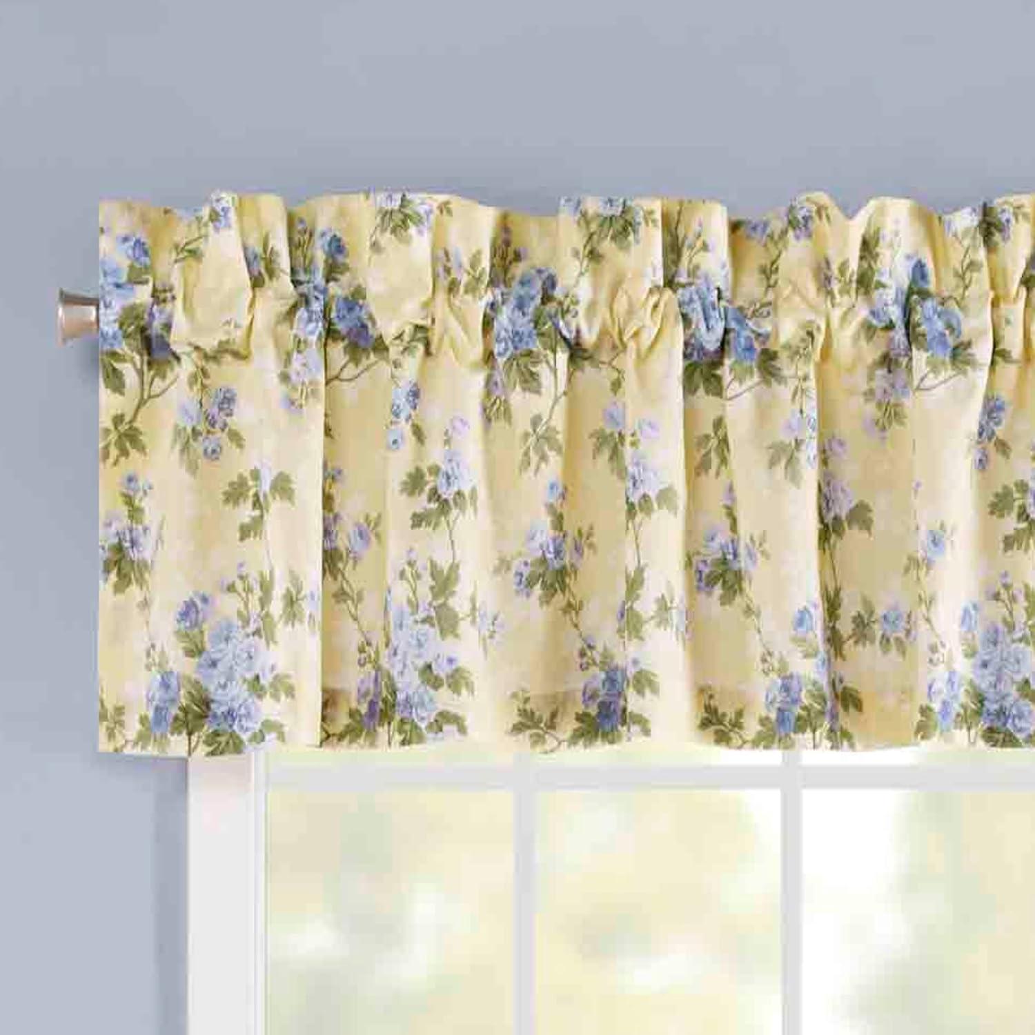 Cassidy Floral Cotton Ruffled 86" Window Valance in Yellow/Blue