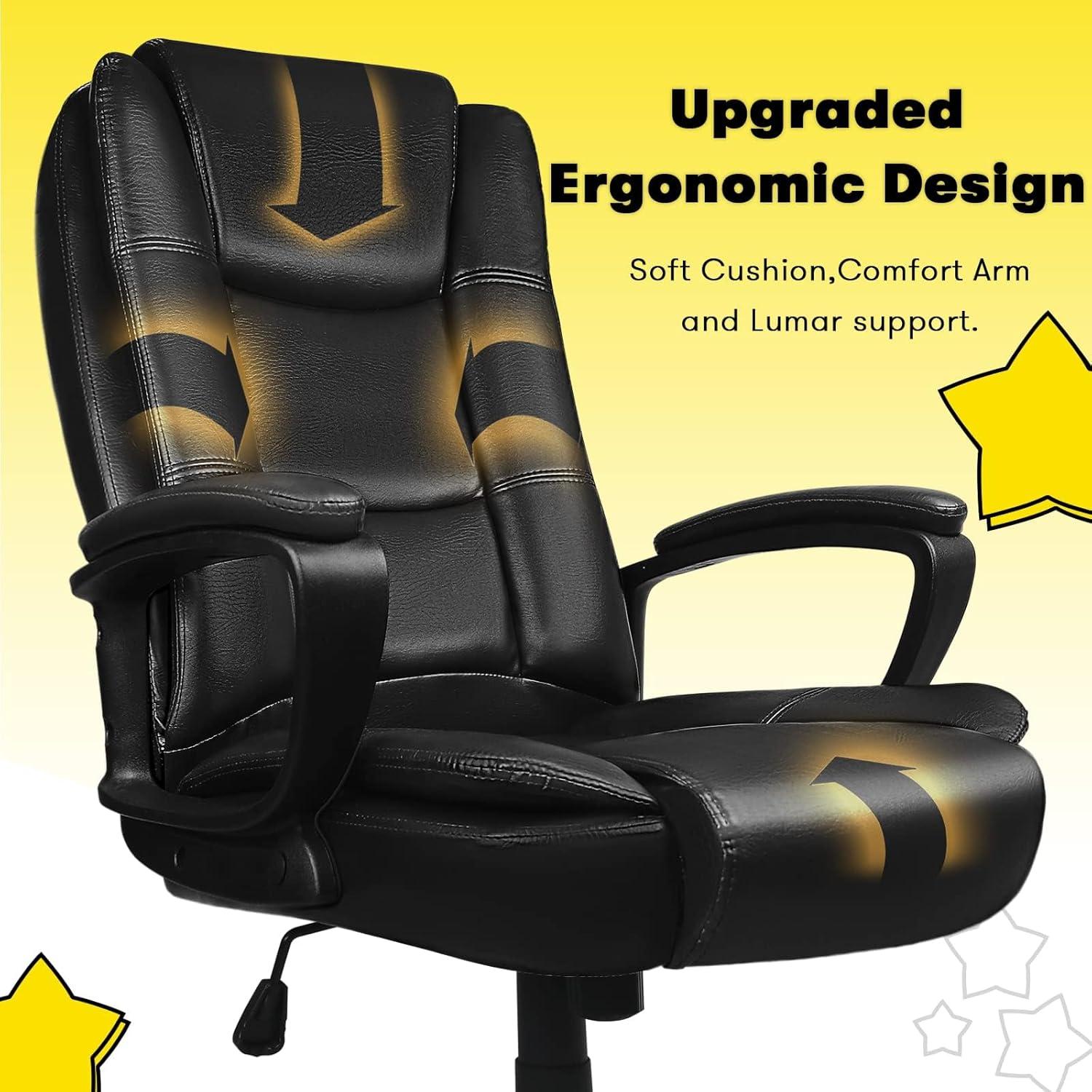 Home Office Chair, 400LBS Big and Tall Chair Heavy Duty Design, Ergonomic High Back Cushion Lumbar Back Support, Computer Desk Chair, Adjustable Executive Leather Chair with Armrest
