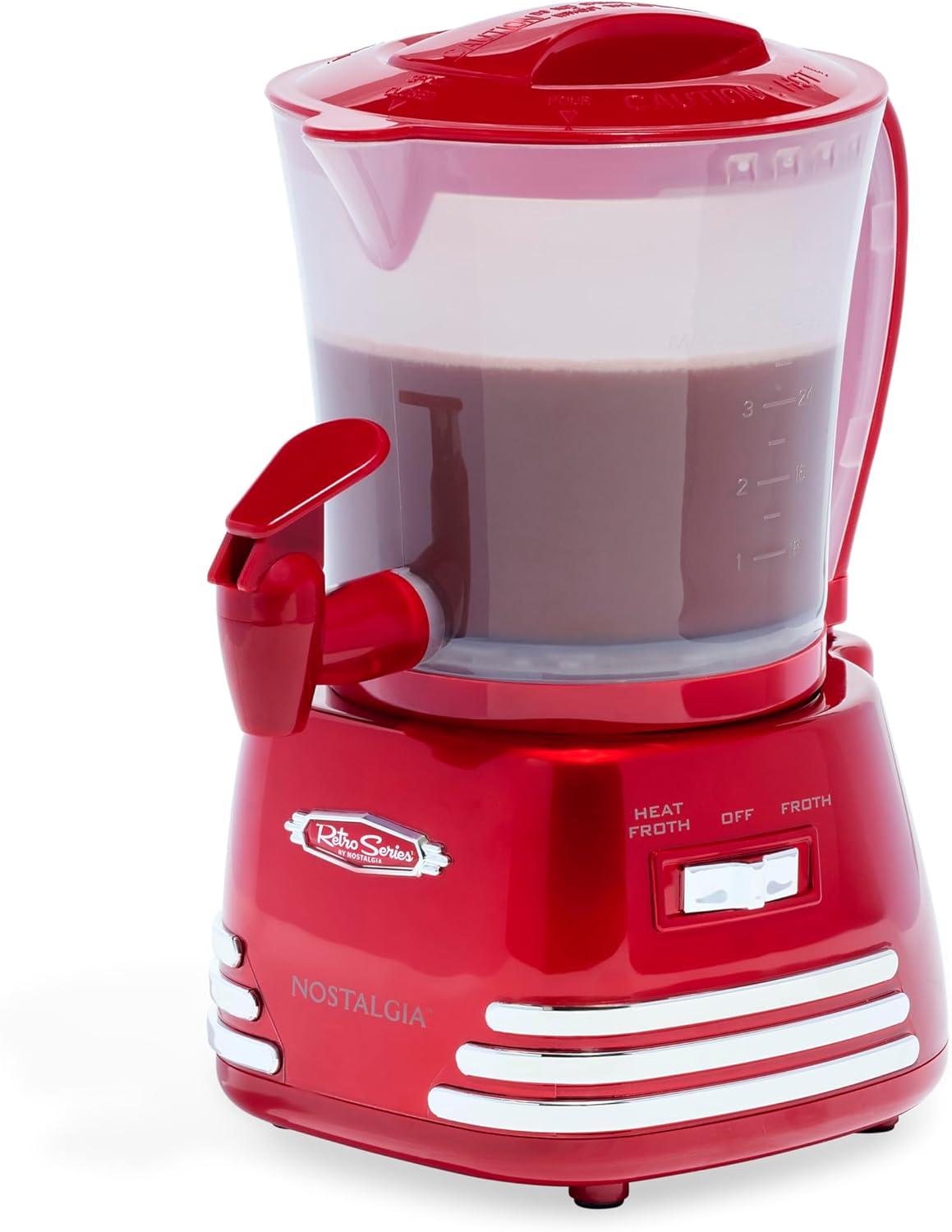 Nostalgia Retro 32-Ounce Hot Chocolate, Milk Frother, Cappuccino, Mocha, Latte Maker and Dispenser