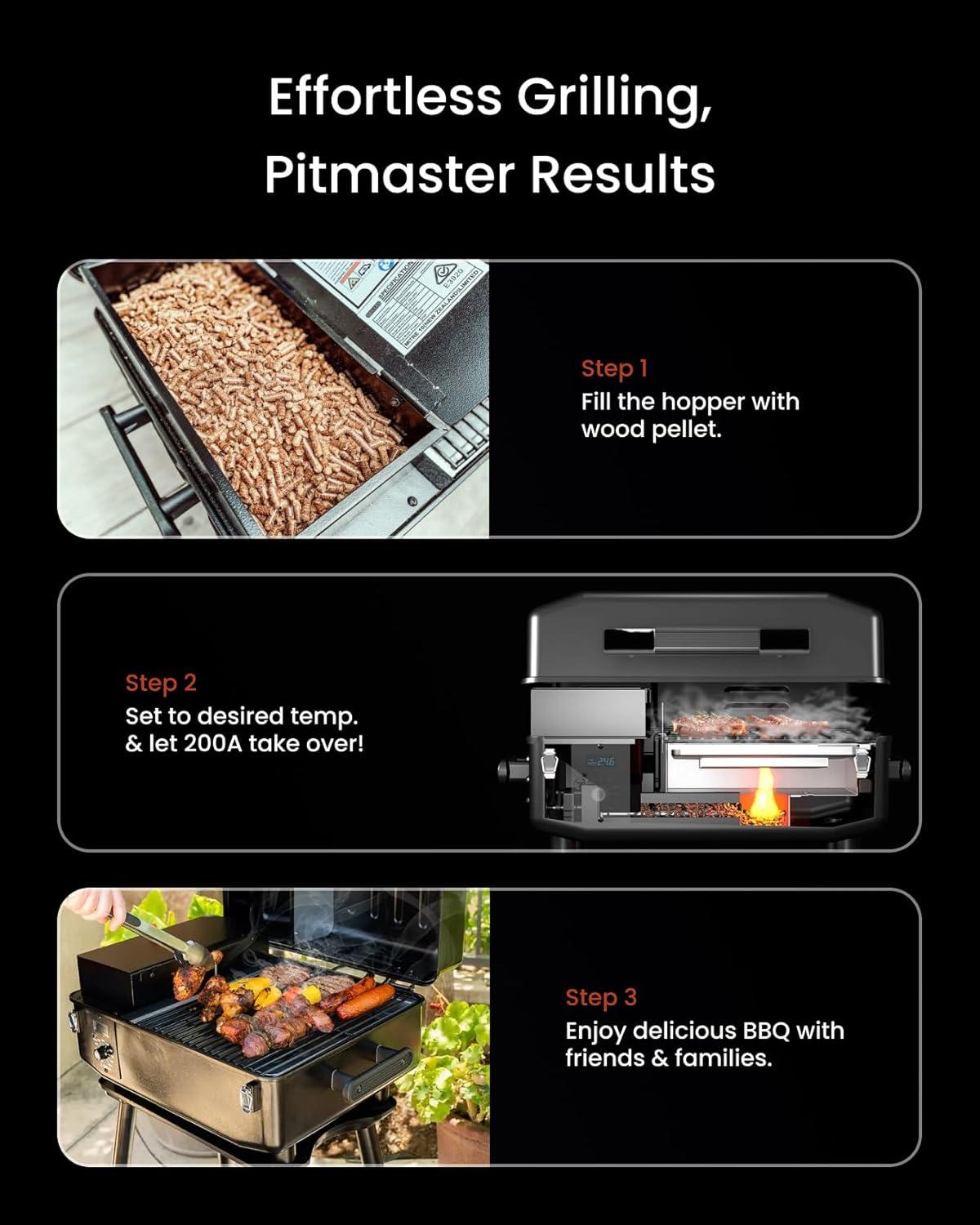 Portable Black Alloy Steel Wood Pellet Tabletop Grill