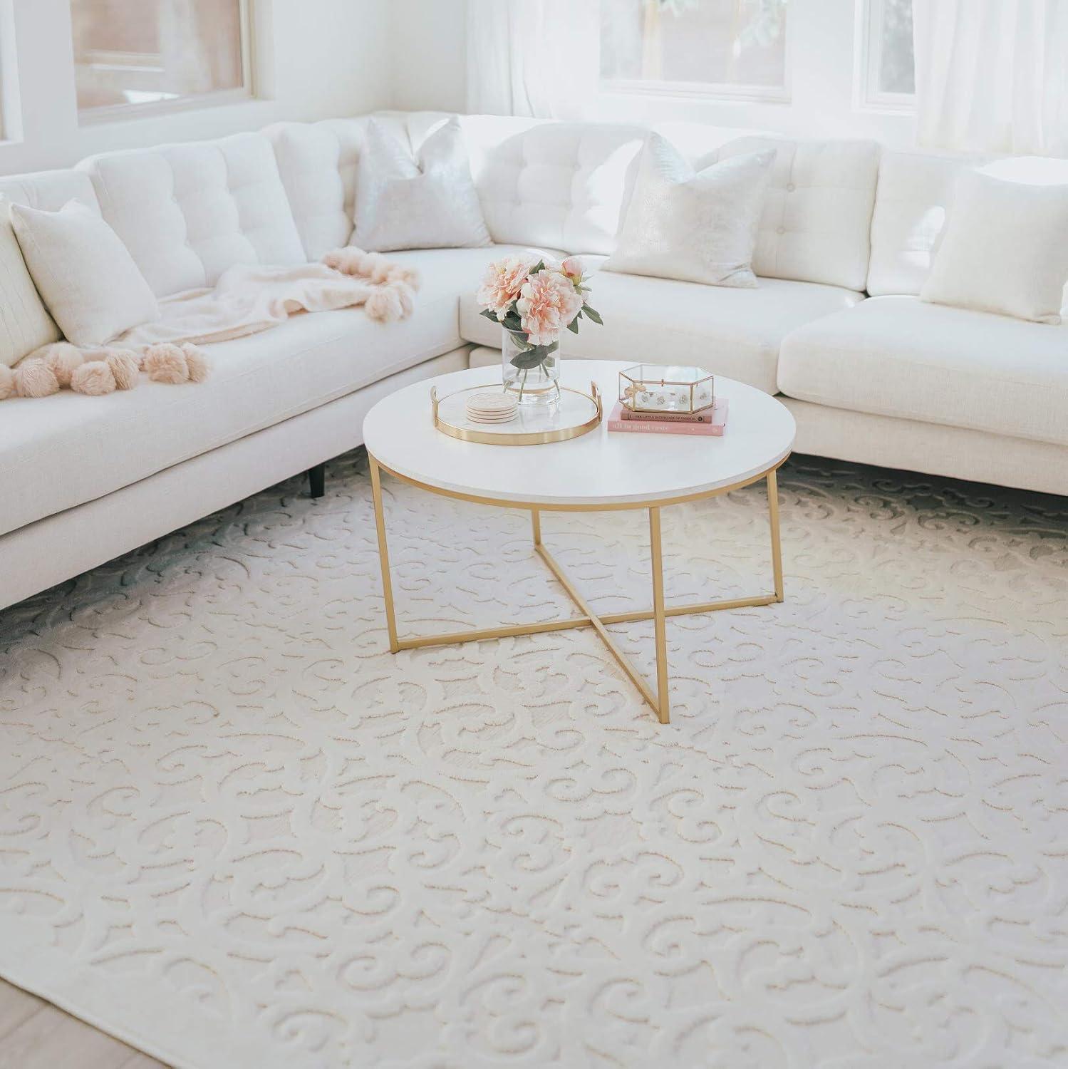 Orian Boucle Seaborn 5'2" X 7'6" Natural Damask High Low Outdoor Rug