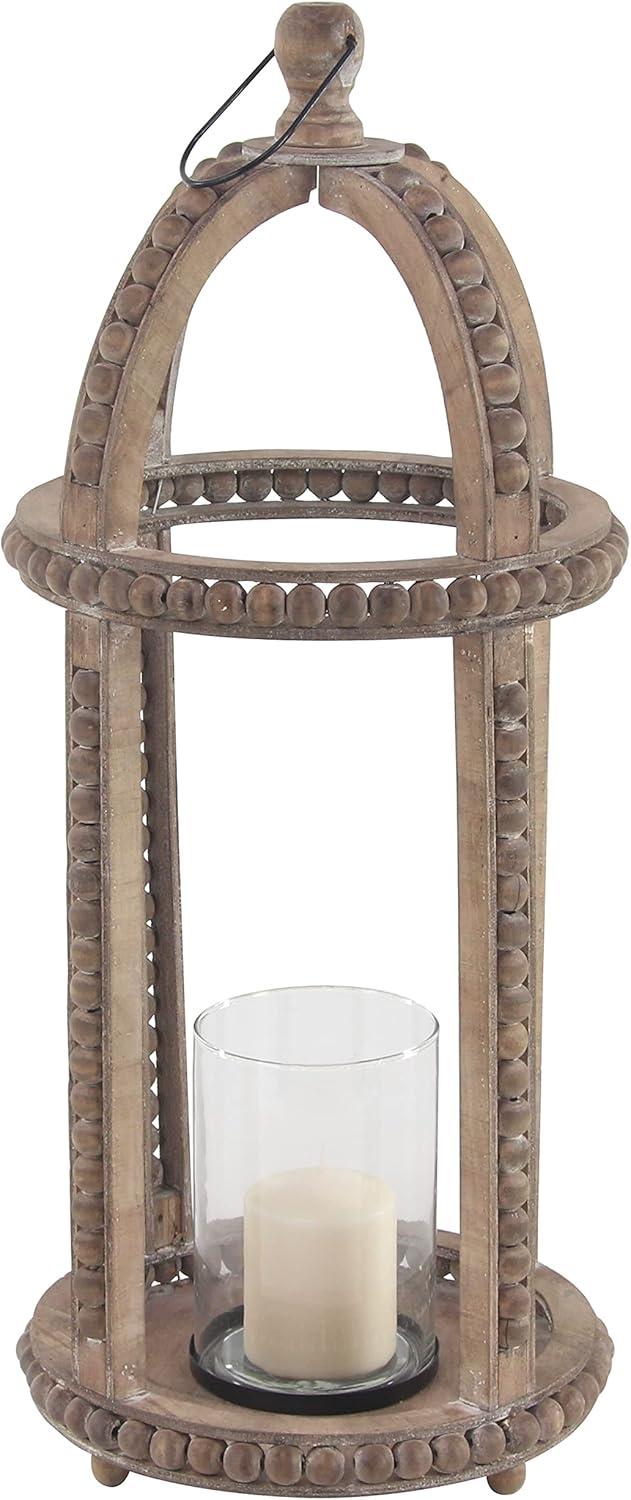 29" x 13" Rustic Glass Cage Style Wood Candle Holder Brown - Olivia & May