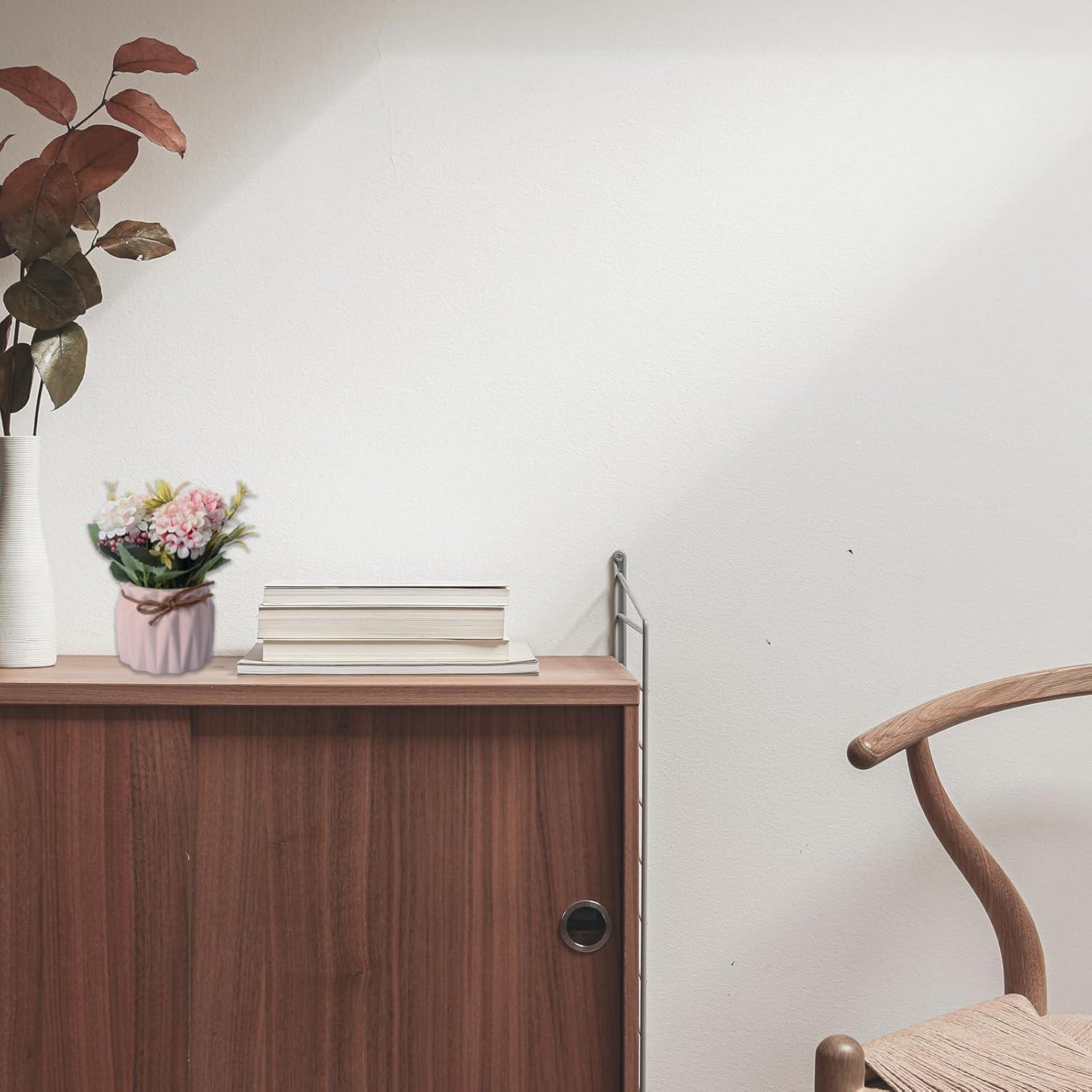 Artificial potted flowers, small ceramic vases fake flower plants for home and office interior tabletop decoration, artificial flower hydrangeas - Pink