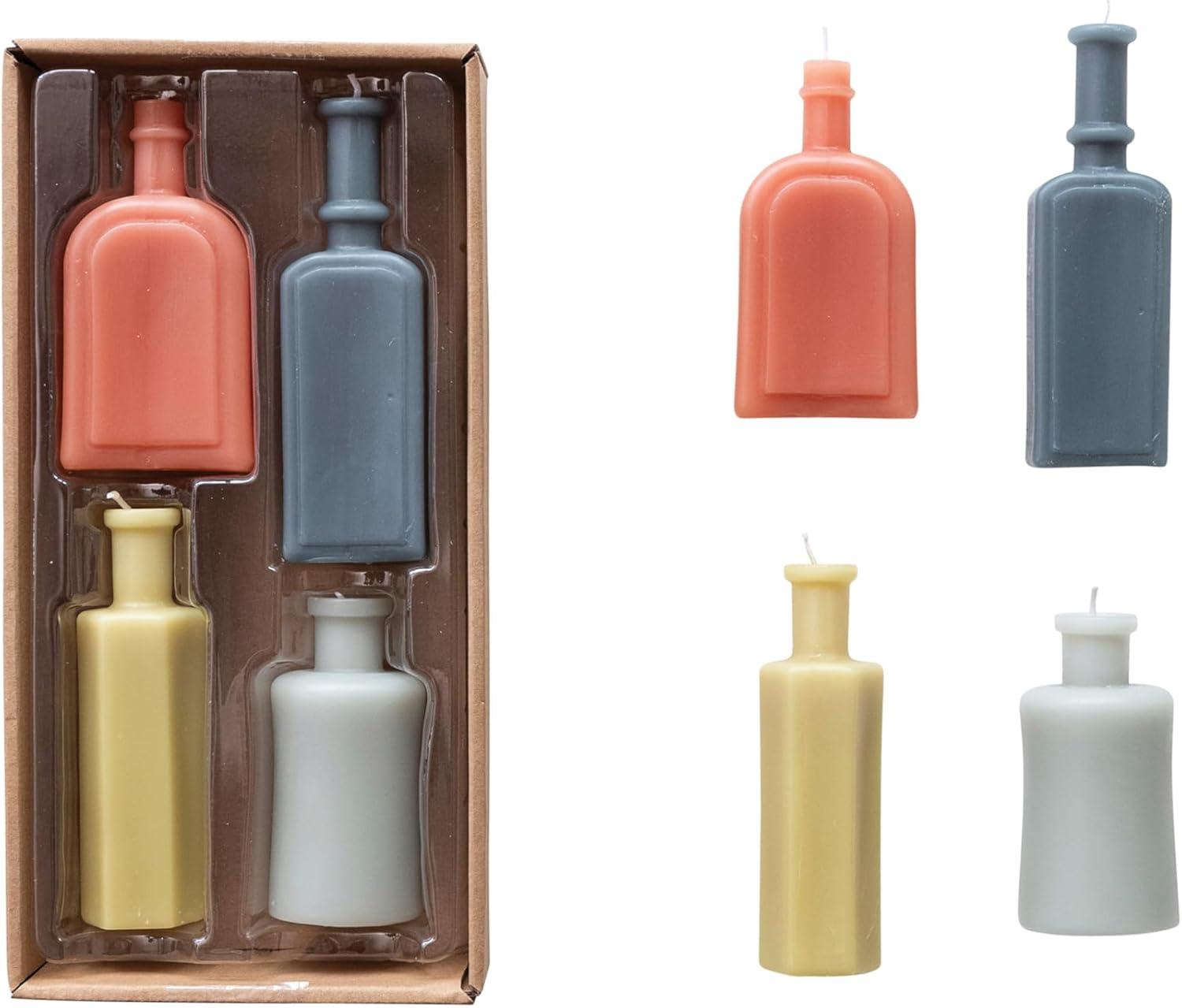 Creative Co-Op Unscented Bottle Shaped Candles, Multicolor, Set of 4