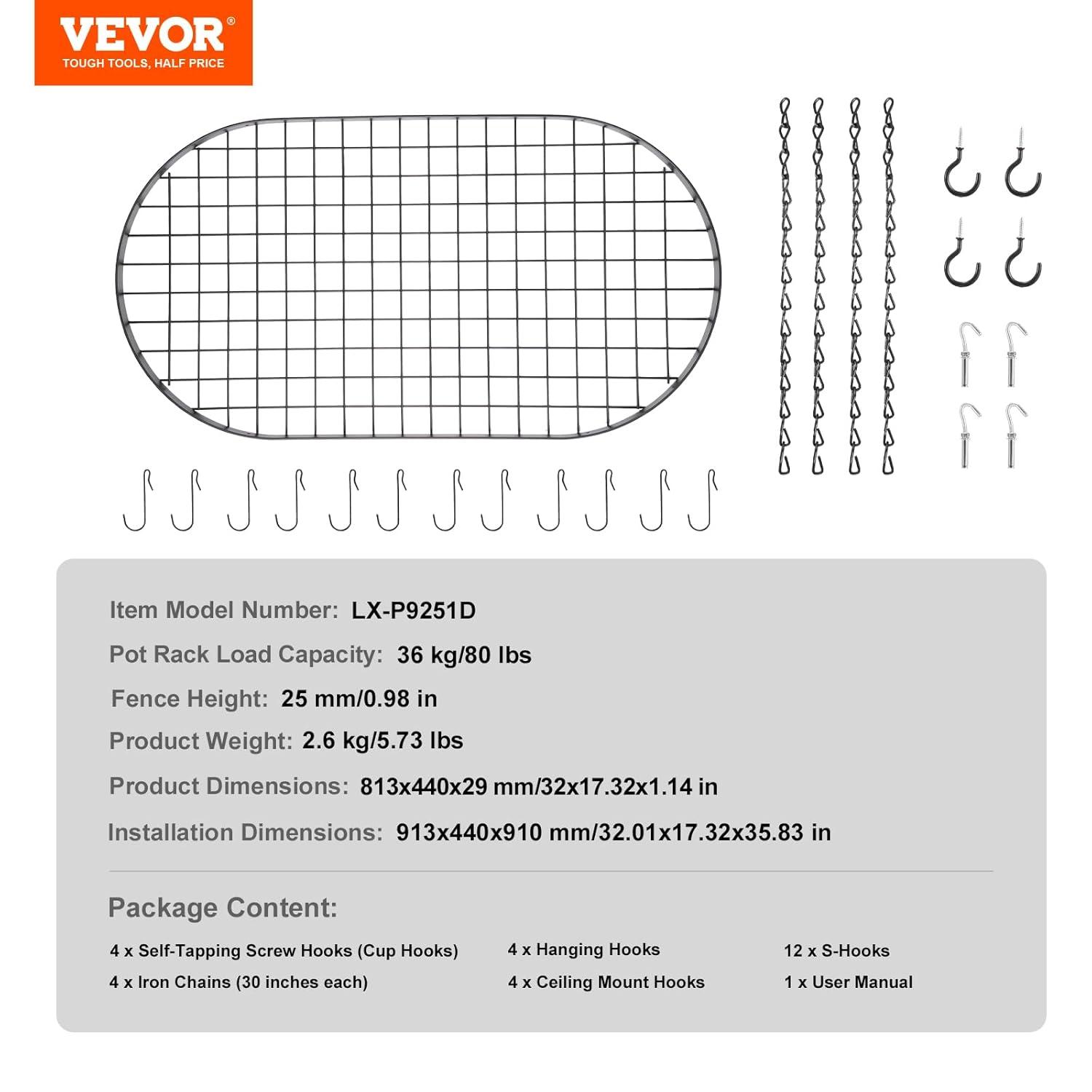 Prep & Savour Hanging Pot Rack, Hanging Pot Rack Ceiling Mount, Ceiling Pot Rack with 12 S Hooks