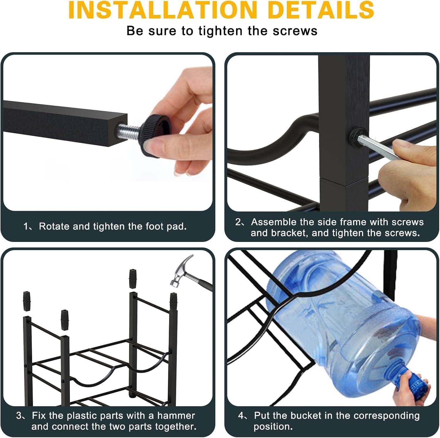 5 Gallon Water Bottle Holder for 6 Bottles, 3 Tiers Heavy-Duty Water Cooler Jug Rack with Reinforcement Frame for Home, Office, Restaurant