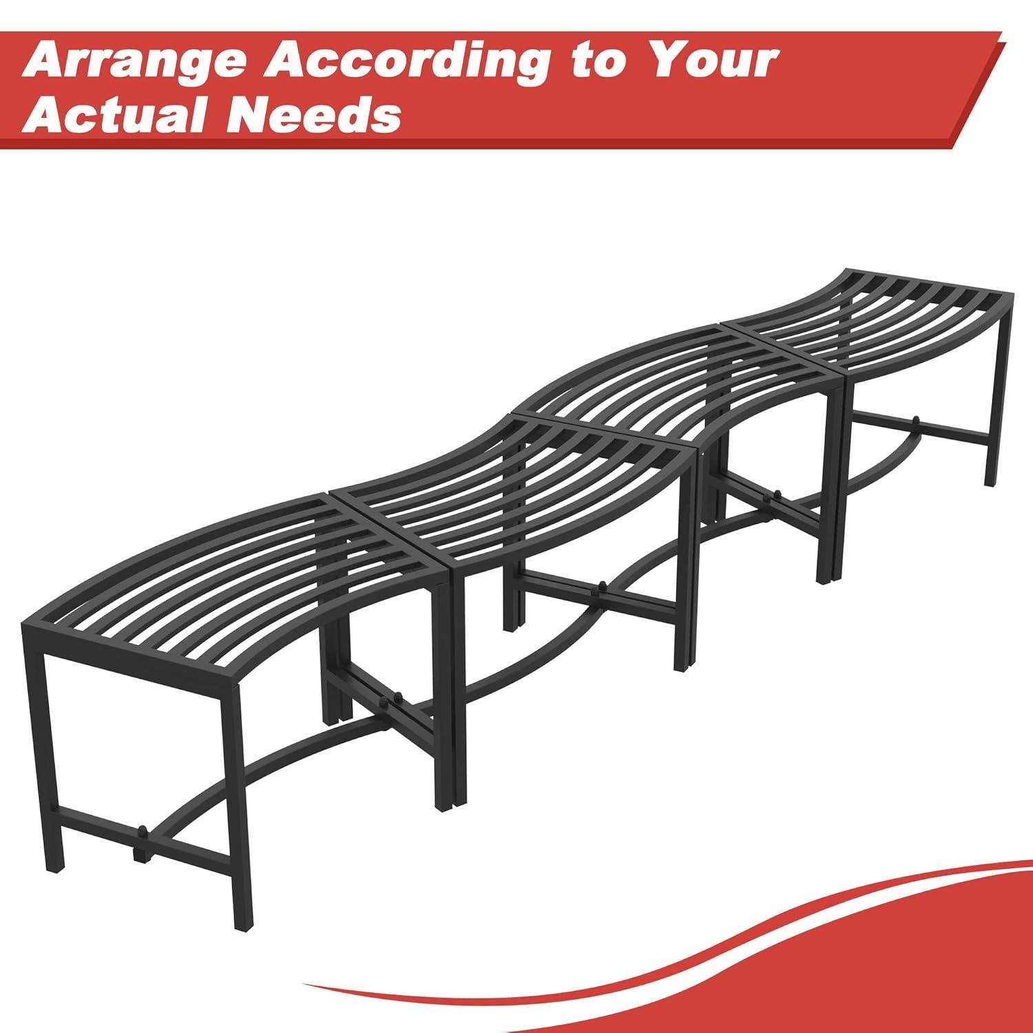 Metal Curved Fire Pit Bench Set of 4, Coated Black Metal Outdoor Stool Bench, Outdoor Fire Pit Seating, Steel Backless