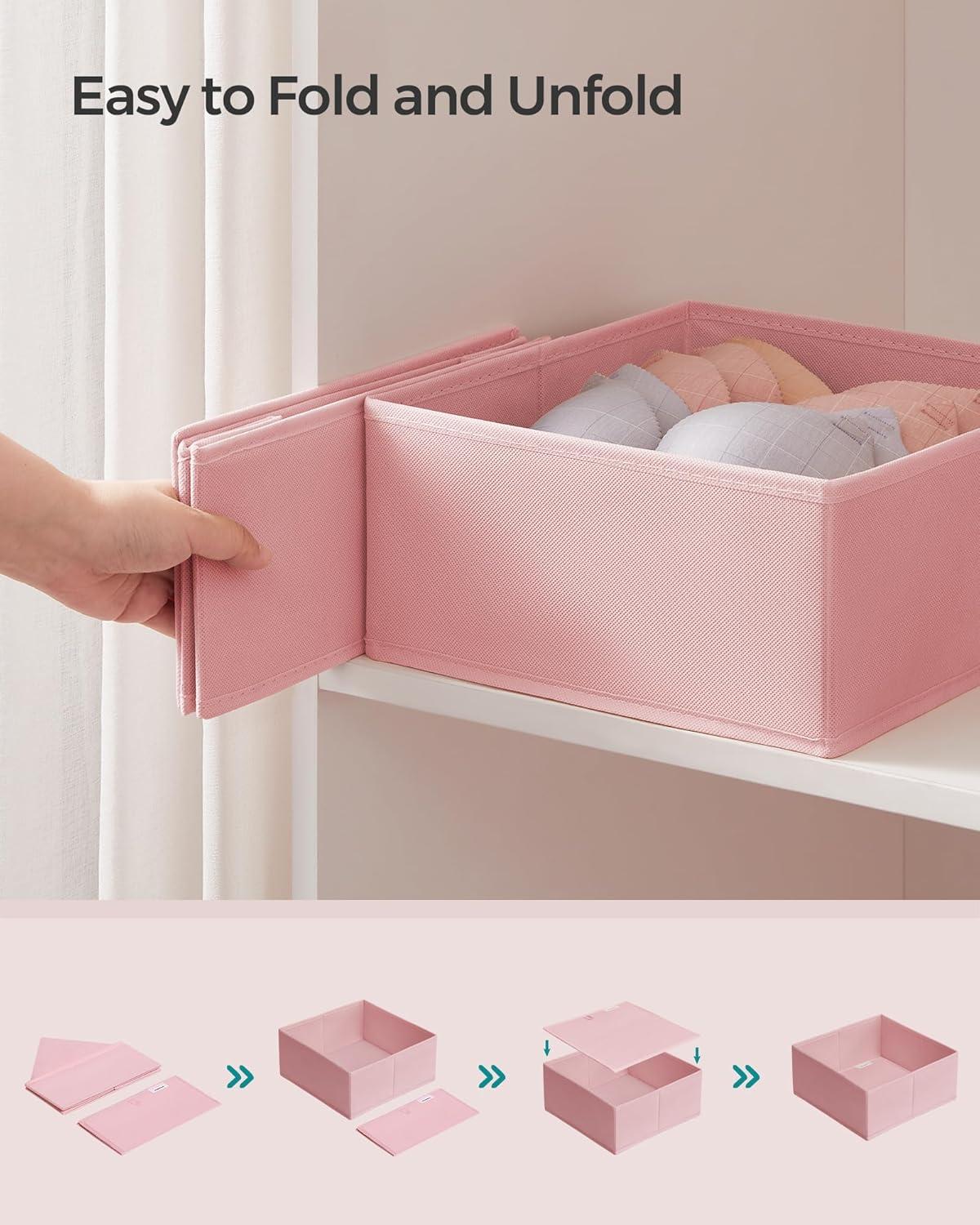 SONGMICS Drawer Organizer, Dresser Drawer Organizers, Set of 12, Foldable Fabric Storage Bins for Socks, Underwear, Bras, Ties, Scarves, Jelly Pink URDZ006R01