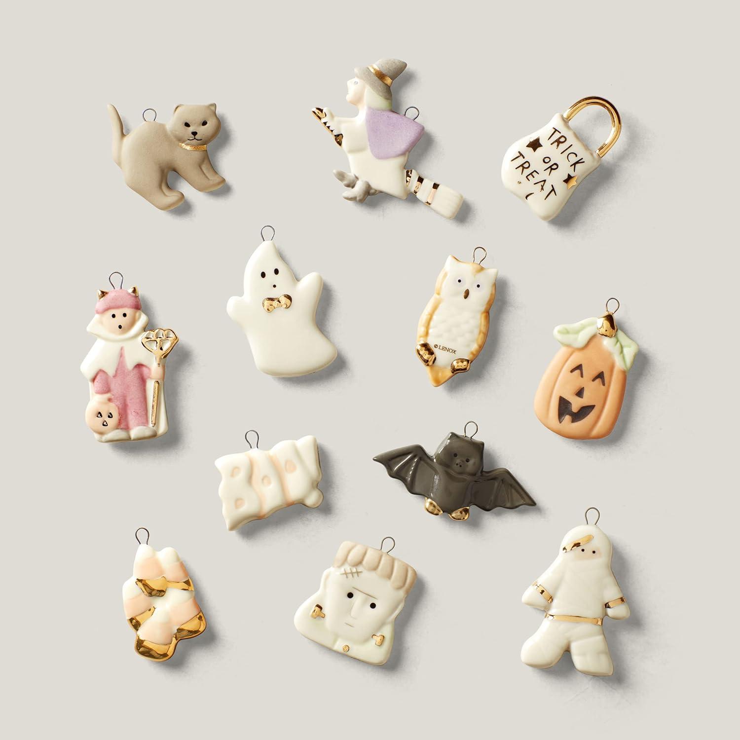 Porcelain Halloween Ornament Set with Tree, 13 Pieces