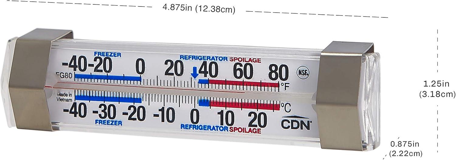 Professional NSF Certified Refrigerator/Freezer Thermometer with Stainless Steel Clips