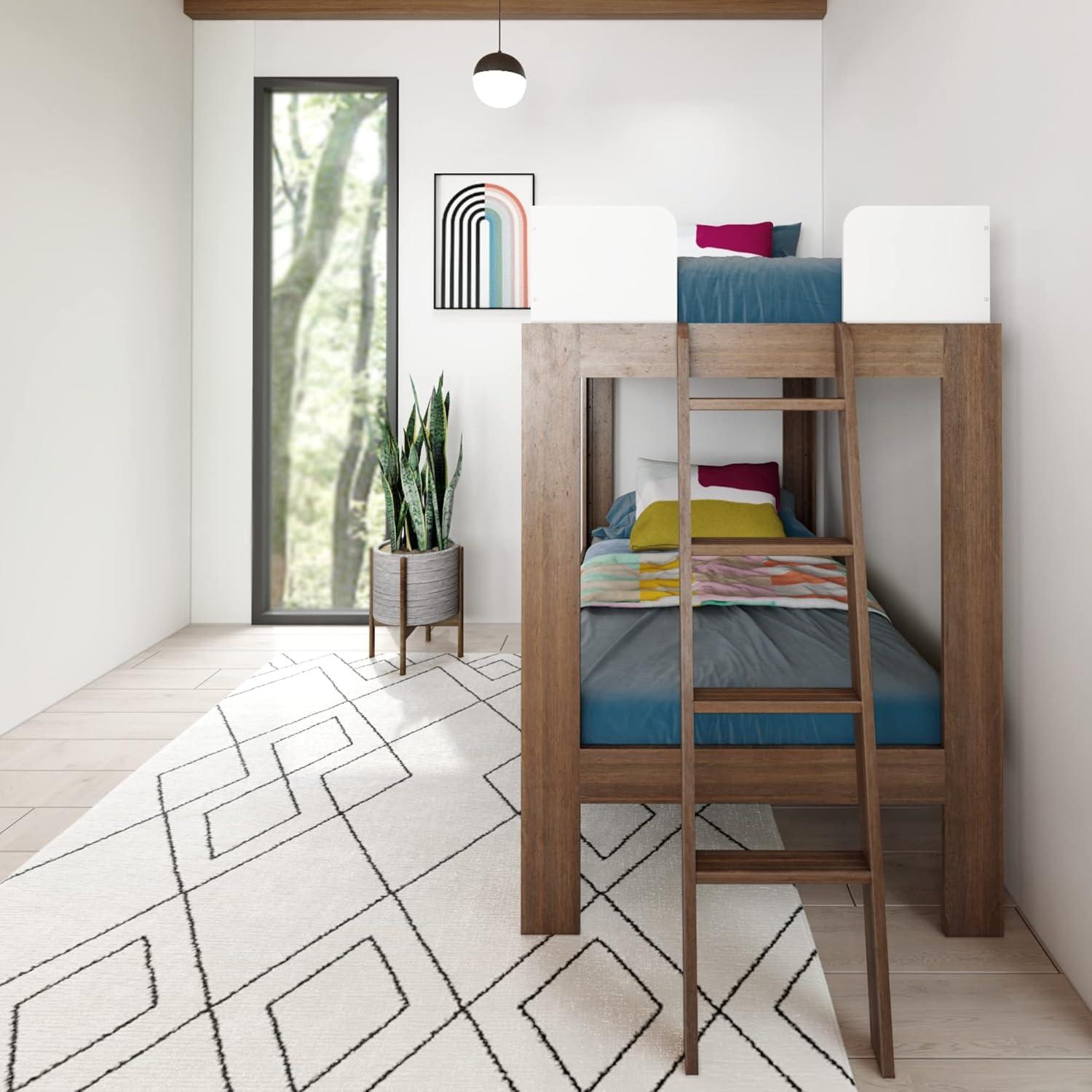 Max & Lily Twin Loft Bed, Mid-Century Modern Solid Wood High Loft Beds for Kids