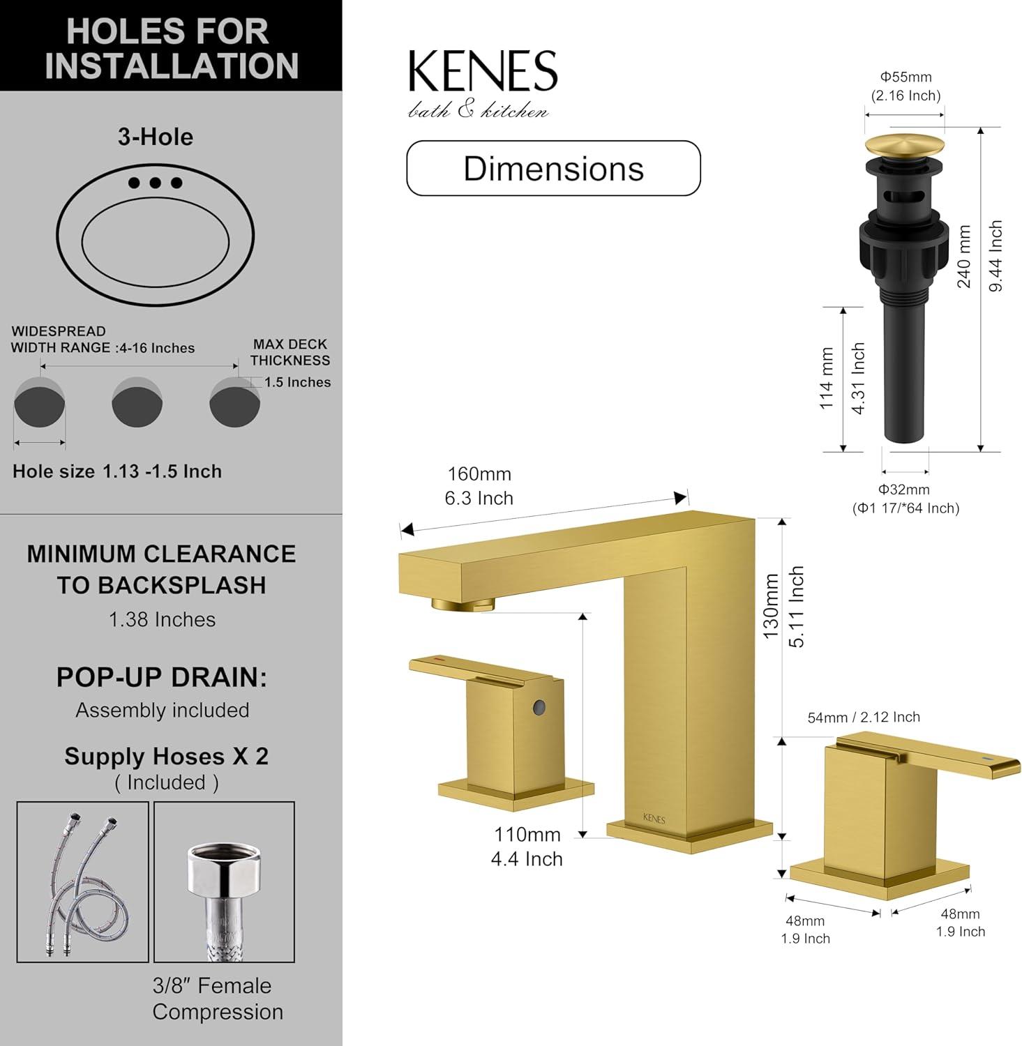 Brushed Gold Stainless Steel Double Handle Bathroom Faucet