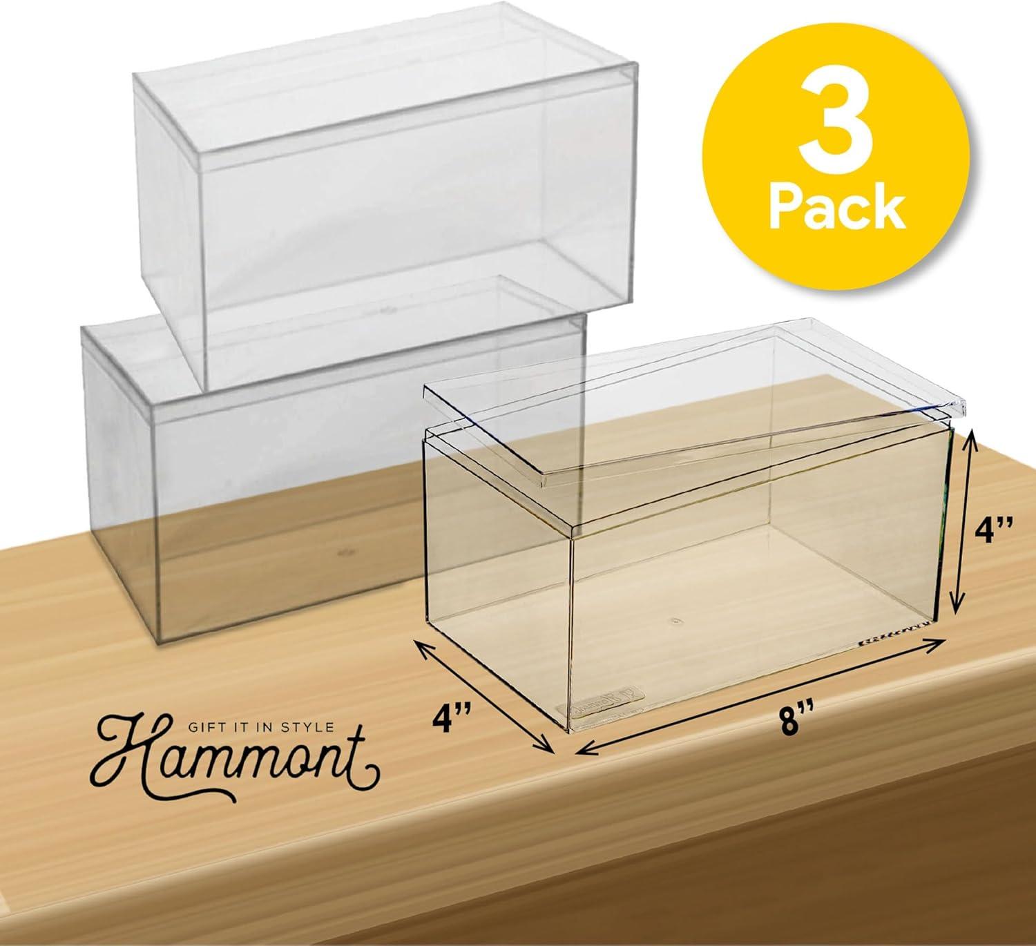 Hammont Rectangle Acrylic Box - Shelf Organizer Bins - Clear Storage Containers - Candy Party Favors | Bathroom Storage | Makeup Cosmetic Organization | 7.5"x3.75"x2" (4 Pack)