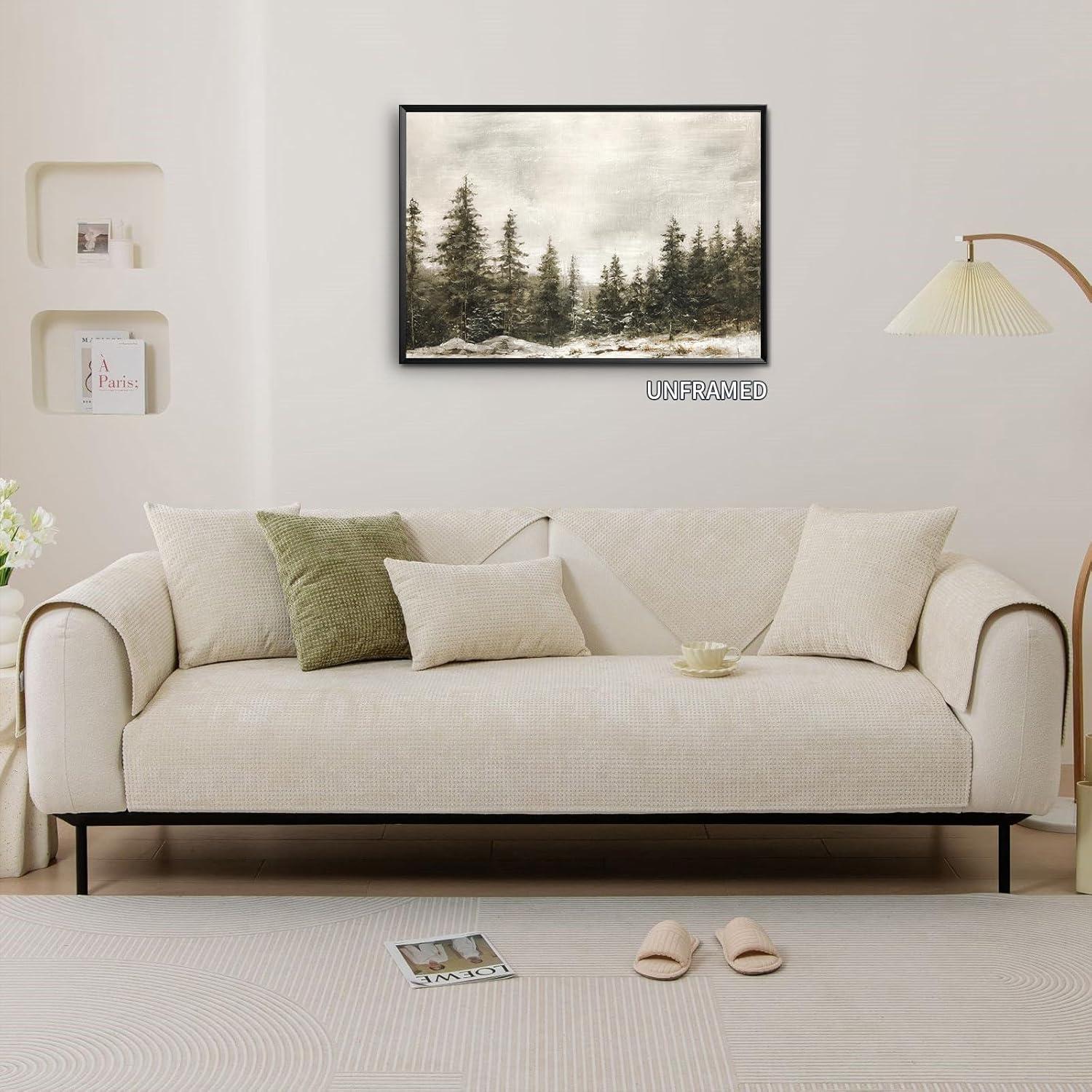 Venphude Winter Pine Forest Landscape Canvas Wall Art, Rustic Christmas Snowy Pine Tree Poster Print, Watercolor Nature Wilderness Wall Decor Artwork for Living Room 16x24in Unframed