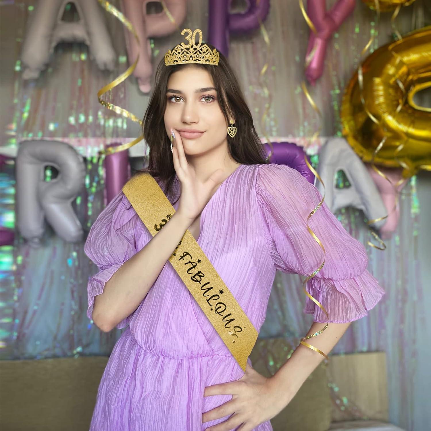 30th Birthday Decorations: Sash, Crown, Tiara for Women - Fabulous 30th Birthday Gifts