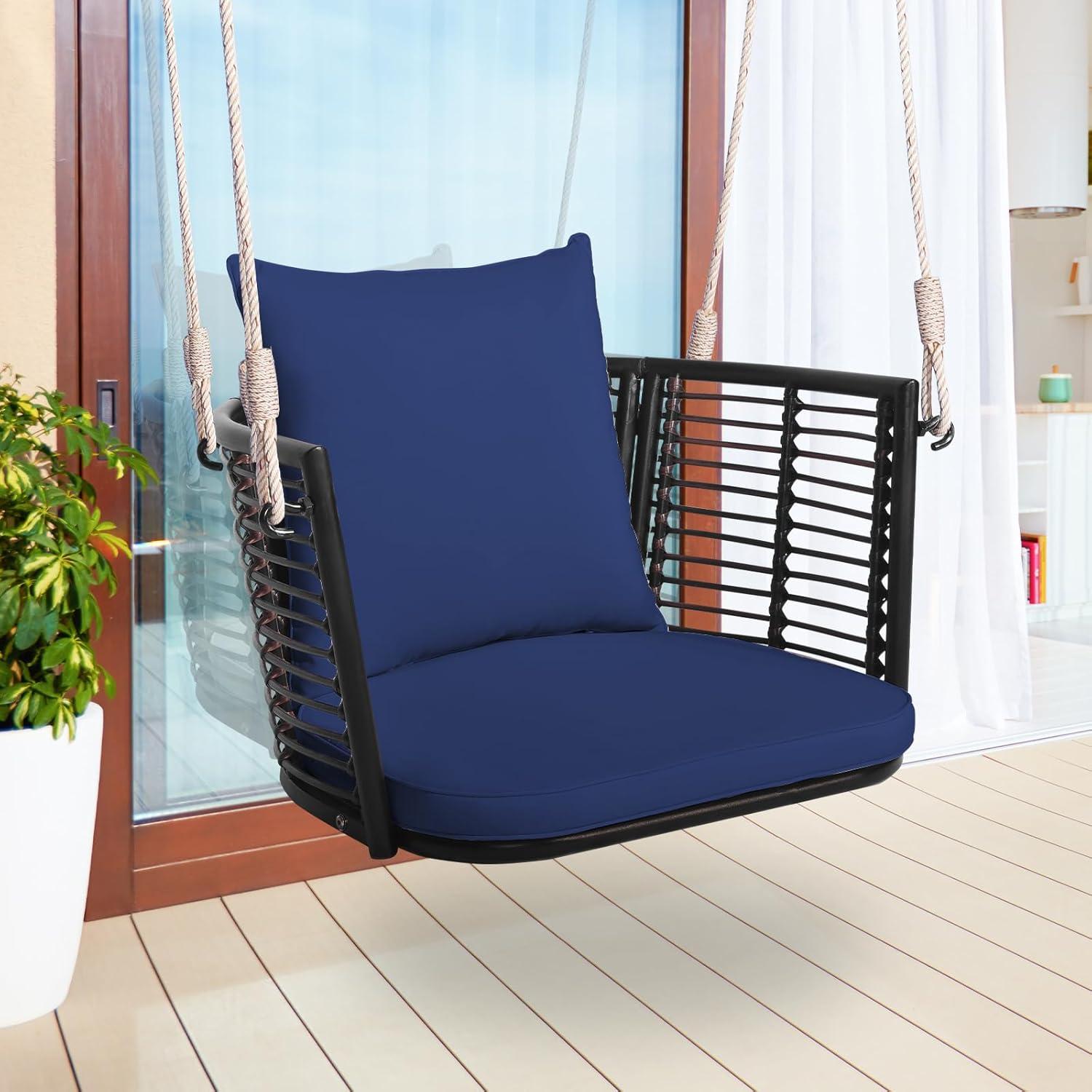 Arlmont & Co. Arlmont & Co. Patio Hanging Rattan Basket Chair Swing Hammock Chair With Seat Cushion