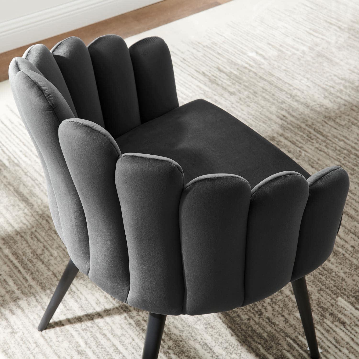 Modway Vanguard 19.5" Scalloped Back Velvet Dining Chair in Black/Charcoal