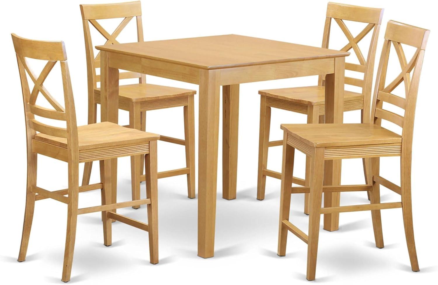 Oak 36-Inch Square Pub Table with 4 Cross-Back Chairs