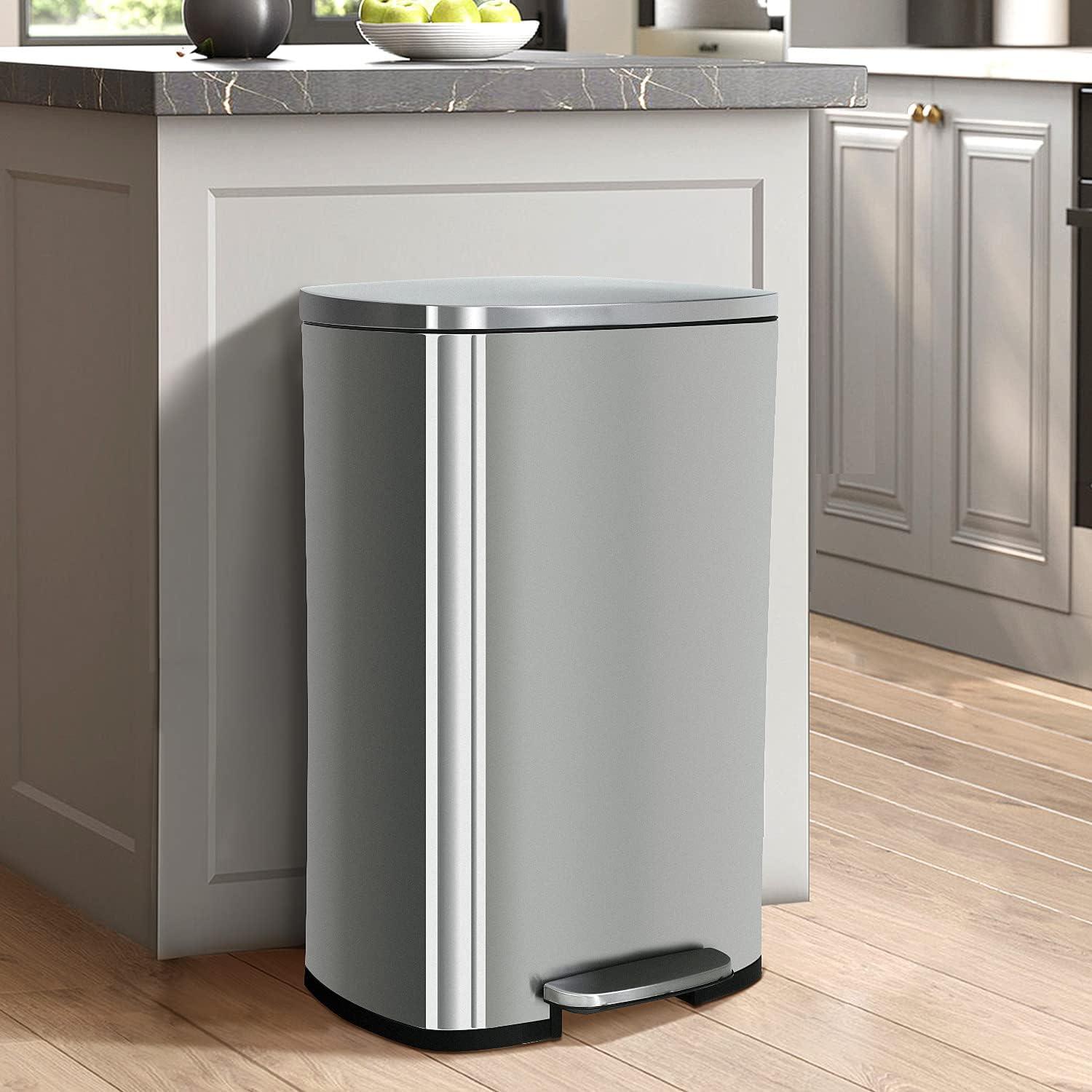 ASOPIX Kitchen Trash Can, Stainless Steel 50 Liter / 13 Gallon Garbage Can