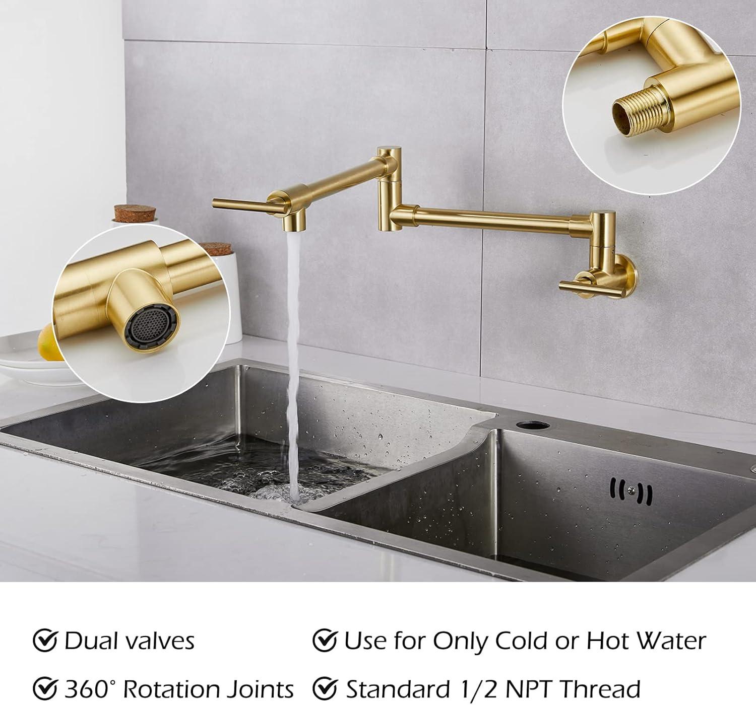 Brushed Gold Stainless Steel Wall Mount Pot Filler Faucet