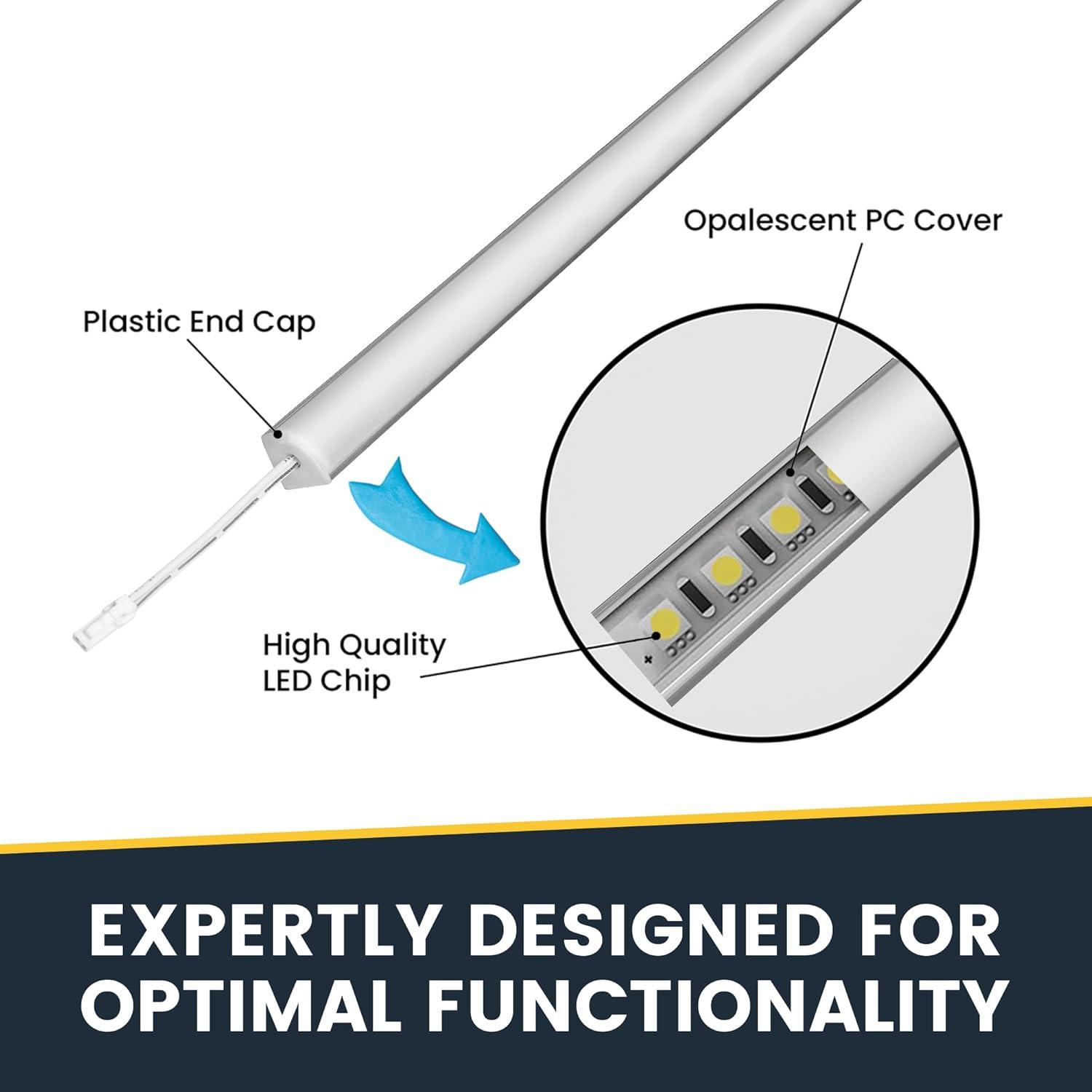 Gondola LED Shelf Lighting, 6500K Shelf LED Lights with Opalescent PC Cover, 50,000-Hour LED Shelf Lights for Supermarkets, Magnetic 4-ft Strip, 24V Adapter, 4-Pack Shelf Light, V-Shape