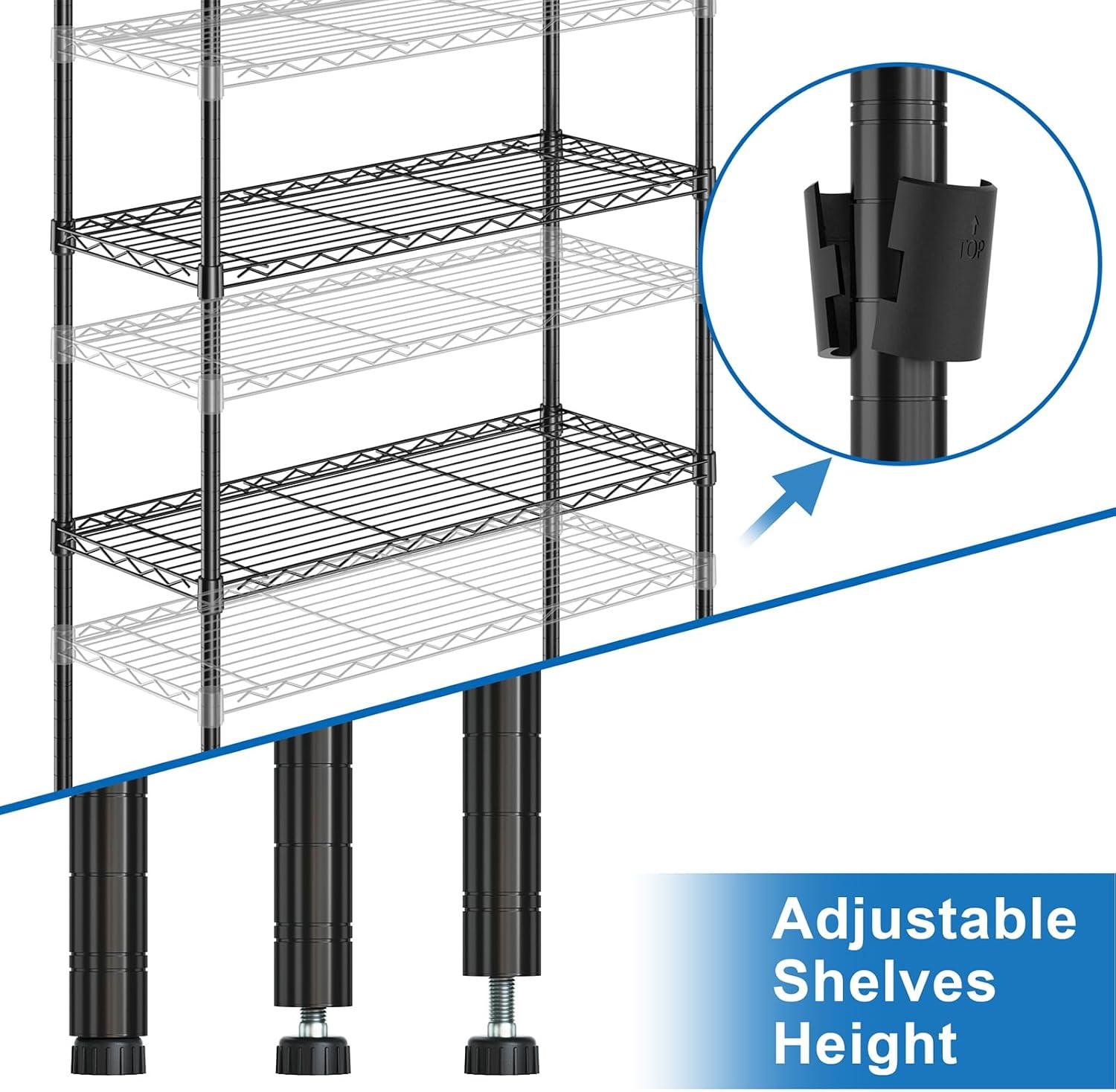 4-Tier Metal Storage Shelving, Adjustable Shelves Unit Heavy Duty Standing Shelf Organizer for Kitchen, Closet, Pantry, Garage, Bathroom, Laundry
