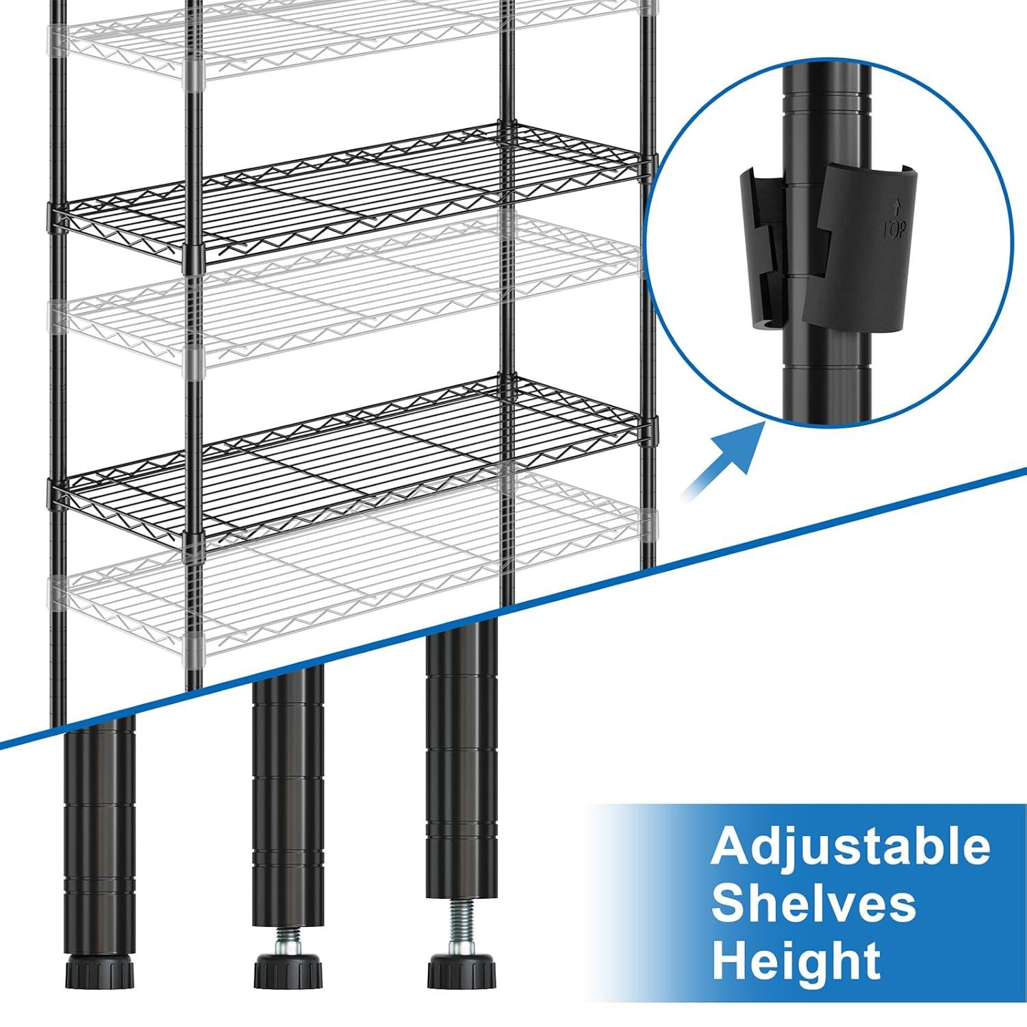 4-Tier Metal Storage Shelving, Adjustable Shelves Unit Heavy Duty Standing Shelf Organizer for Kitchen, Closet, Pantry, Garage, Bathroom, Laundry