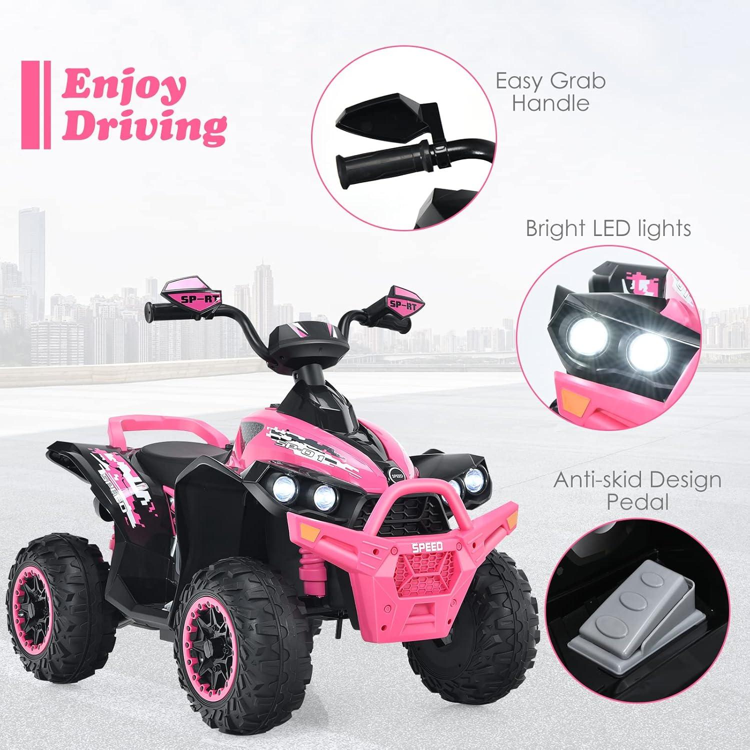 Infans 12V Battery Powered Kids Ride On ATV Electric 4-Wheeler Quad Car w/ MP3 & Light