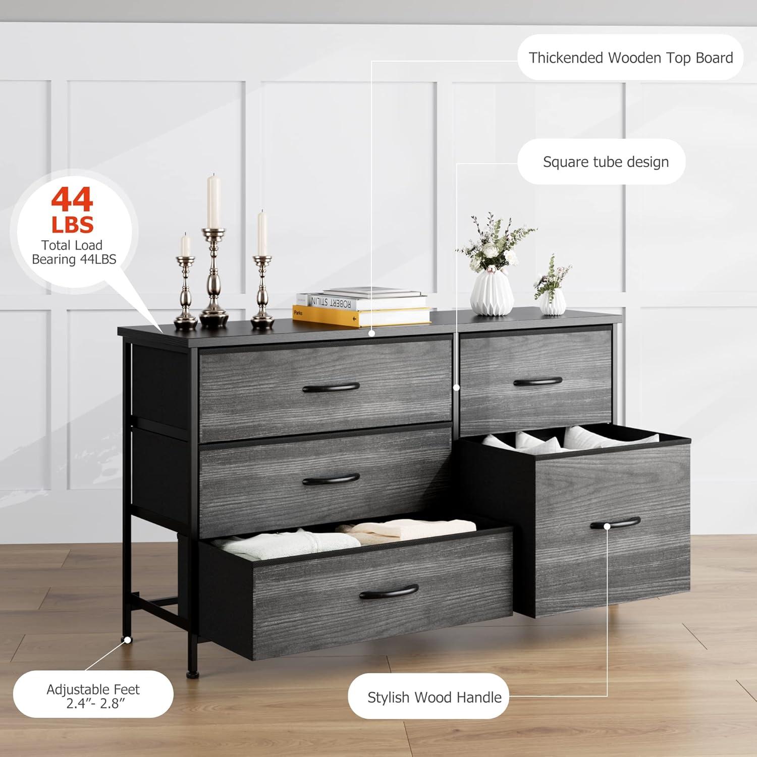 Nicehill Black Dresser for Bedroom with 5 Drawers, Chests of Drawers for Closet, Clothes, Nursery, Bedroom Dresser with Drawers,Black Wood Grain
