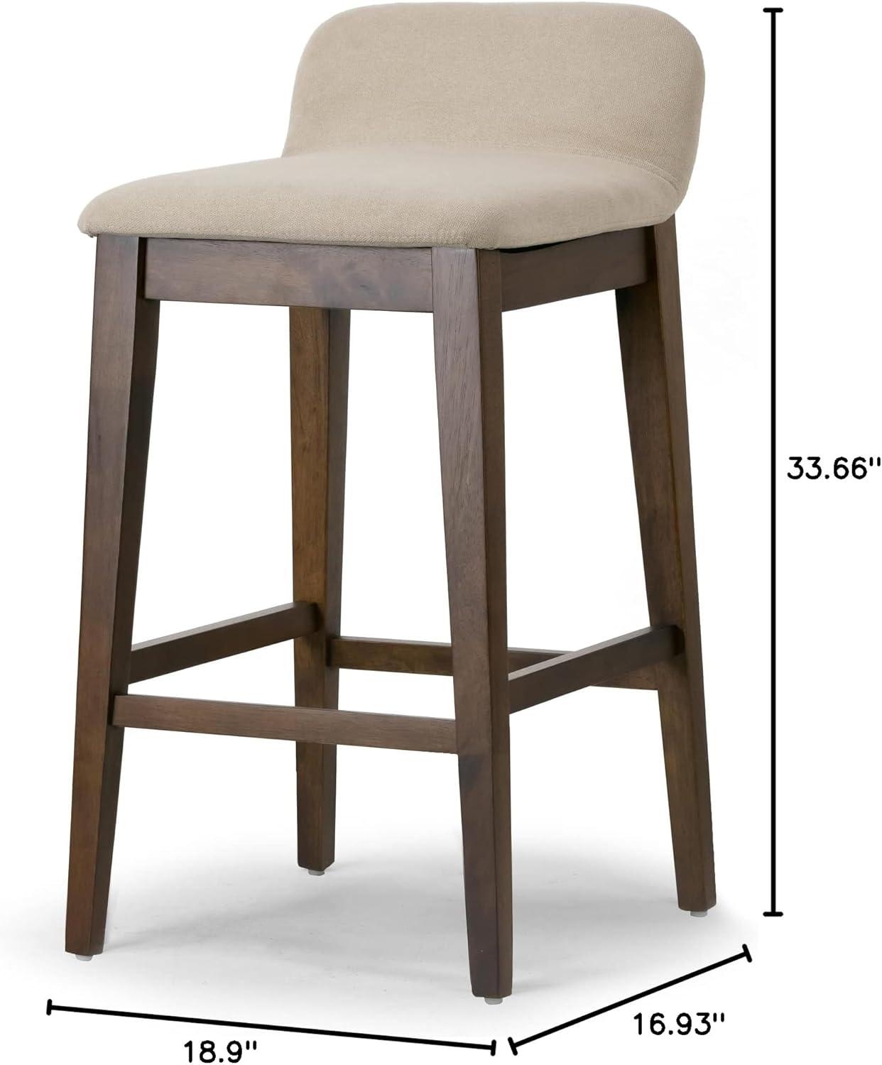 Set of 2 Beige Fabric and Dark Brown Wood Bar Stools