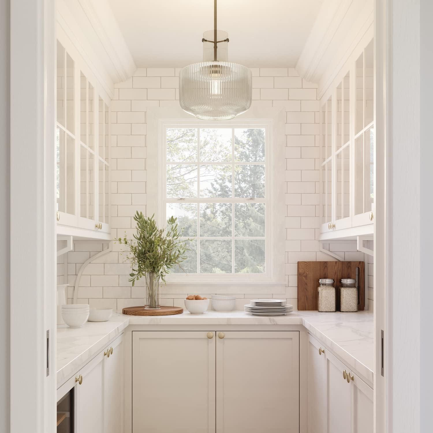 Aged Brass and Clear Fluted Glass Pendant Light