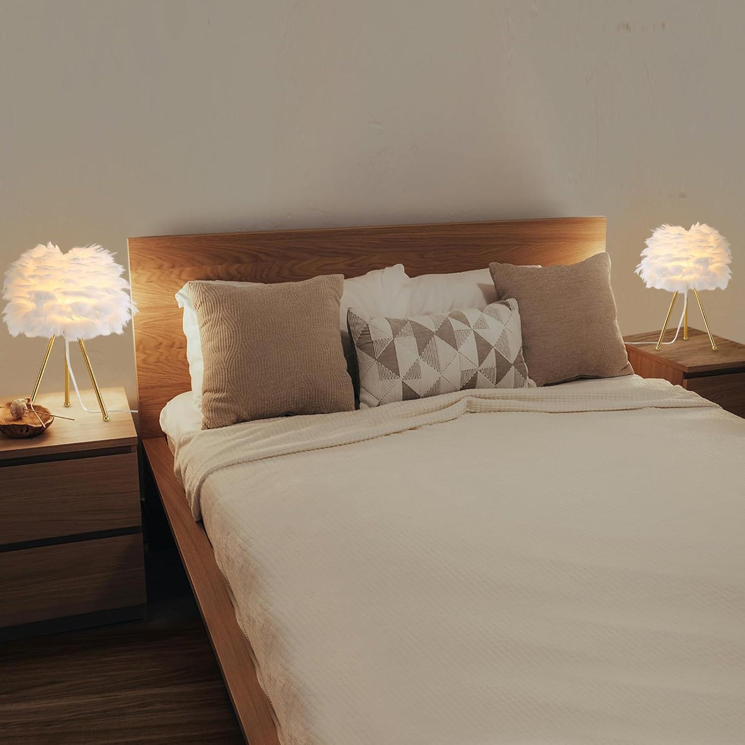 4modernhome 14.5" Tripod Feather Table Lamp White
