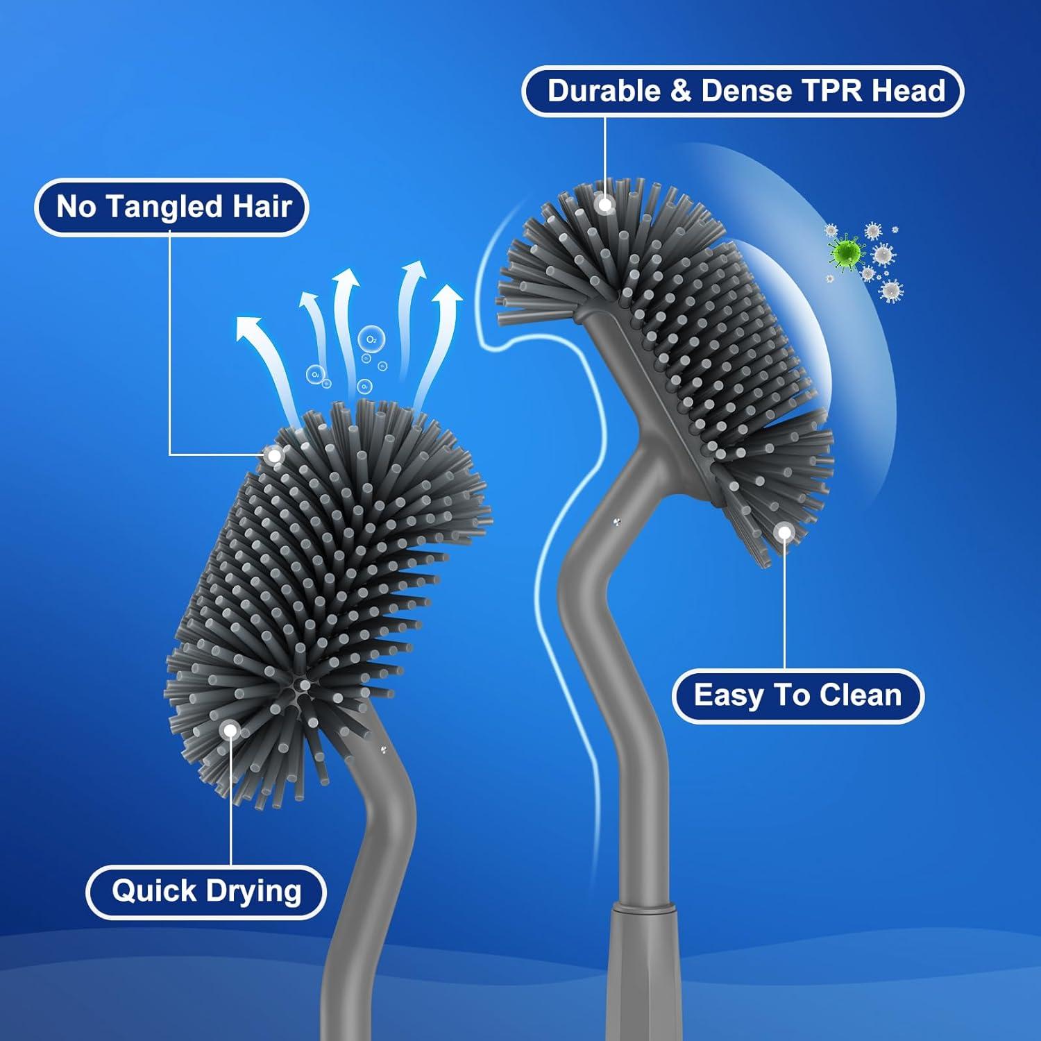 Toilet Bowl Brush Holder Set: Bathroom Deep Cleaning Toilet Cleaner Scrubber Under Rim with Curved Bristle for Dead Corner Clean - Hidden Rv Toilet Decorative Accessories with Caddy- Gray