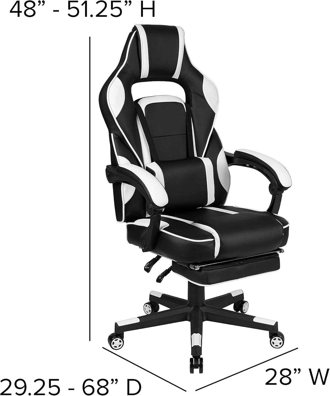 Flash Furniture X40 Gaming Chair Racing Ergonomic Computer Chair with Fully Reclining Back/Arms, Slide-Out Footrest, Massaging Lumbar - White