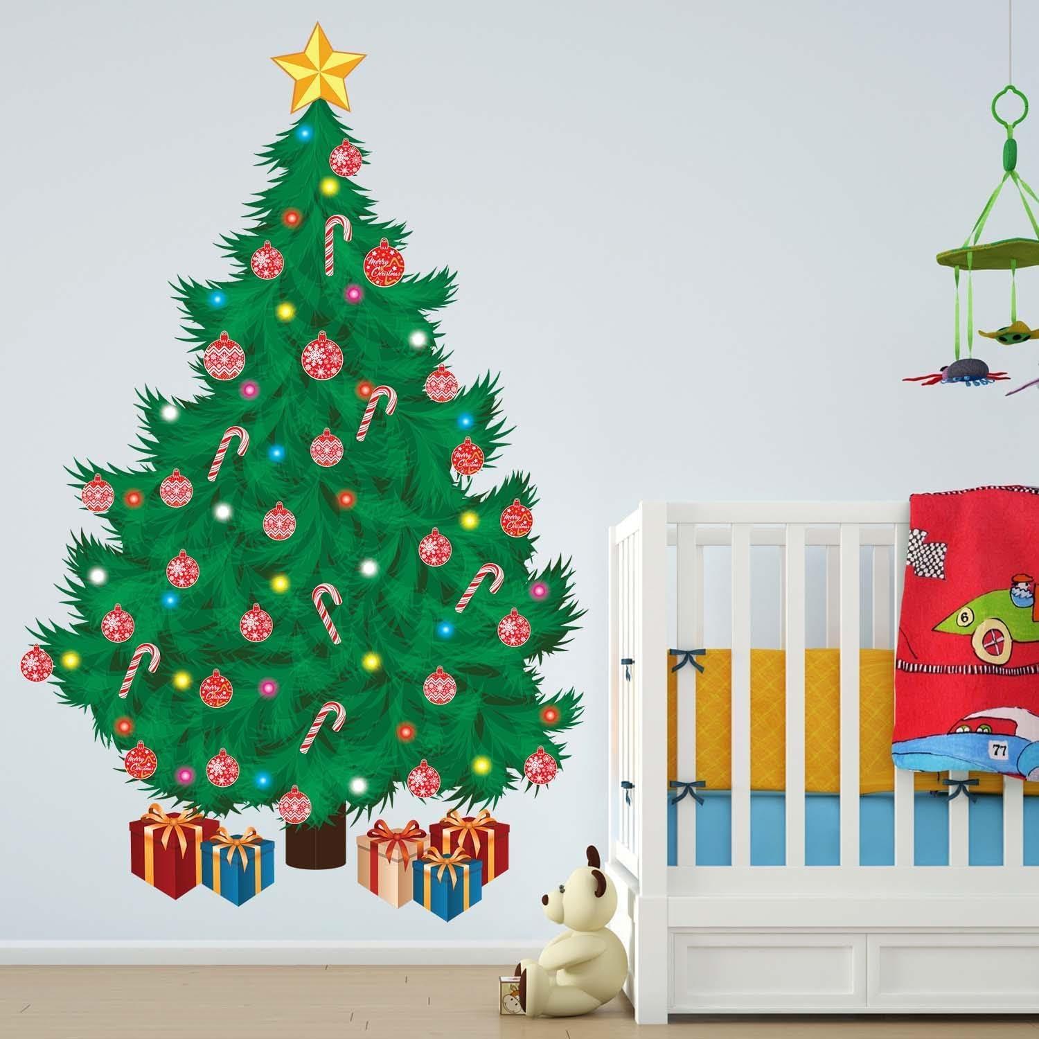 Traditional Christmas Tree Wall Decal with Ornaments