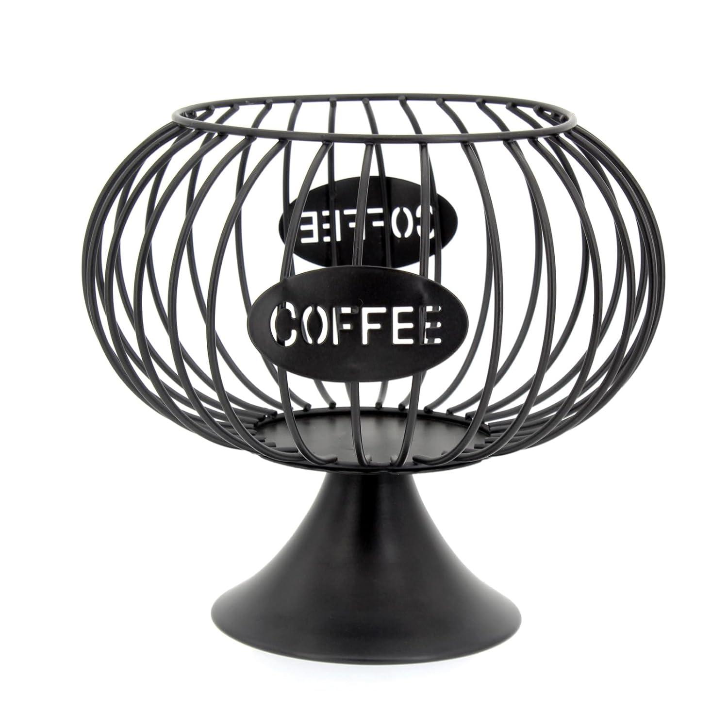 Large Capacity Coffee Pod Holder for Countertop K Cup Organizer Metal Storage Basket for Keuring Pods K Cup Storage for Capsule Creamer Coffee Bar Decor Black