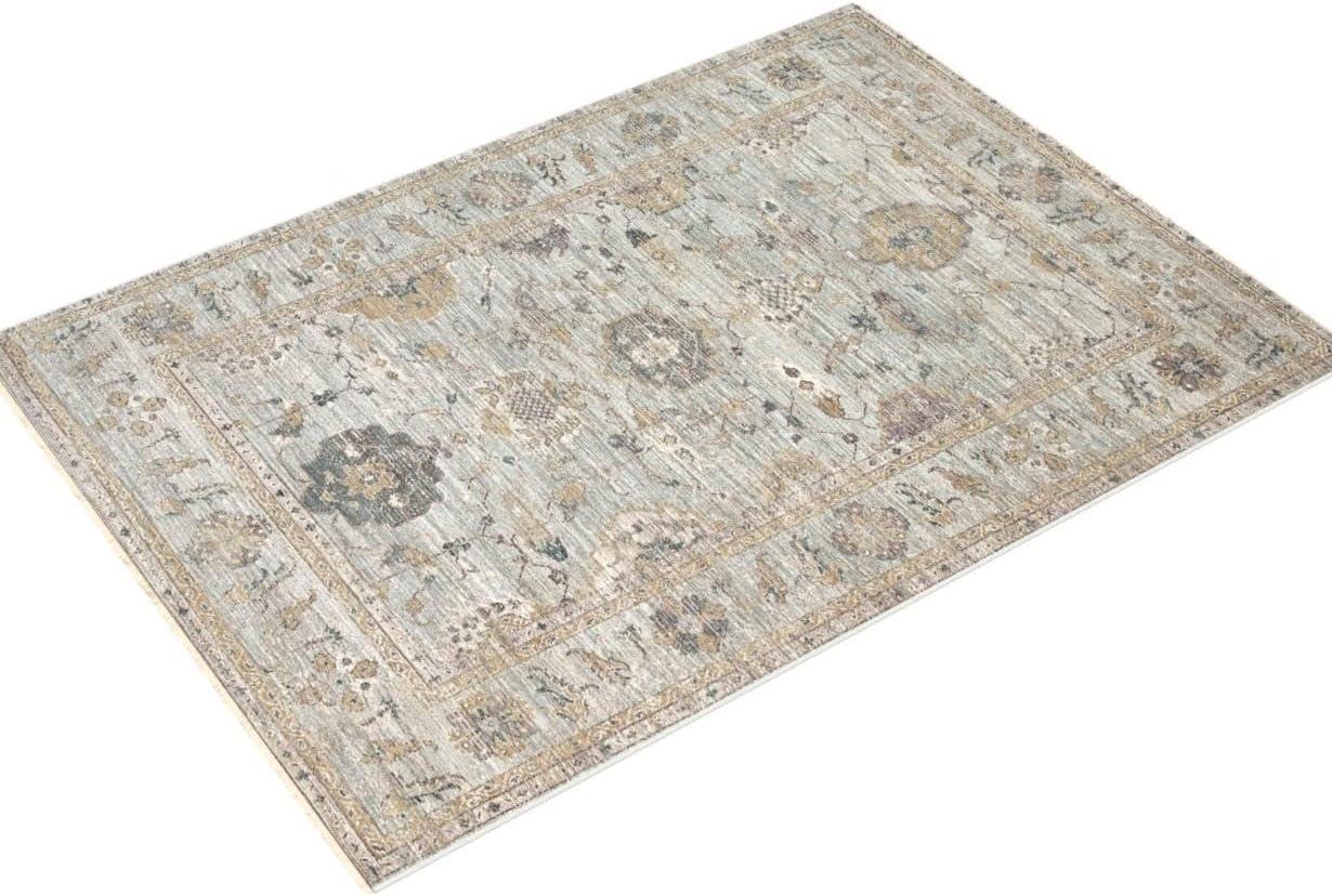 Sky and Gold Floral Synthetic 2' x 4' Accent Rug