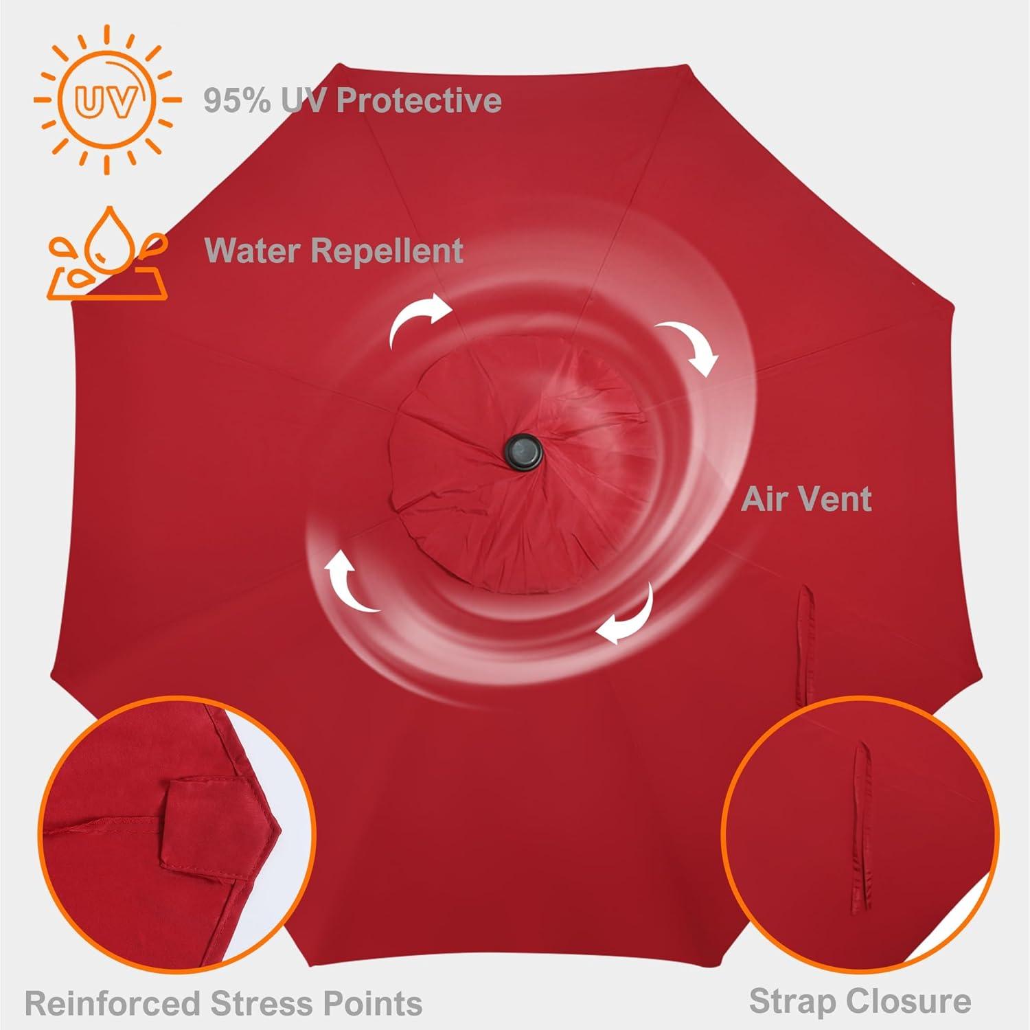 WLAGOOD 9' Patio Outdoor Table Market Yard Umbrella Replacement Top Cover with 8 Ribs, 9ft Canopy,Canopy Garden Umbrella Outdoor Stall Umbrella Beach Sun Umbrella Replacement Cloth