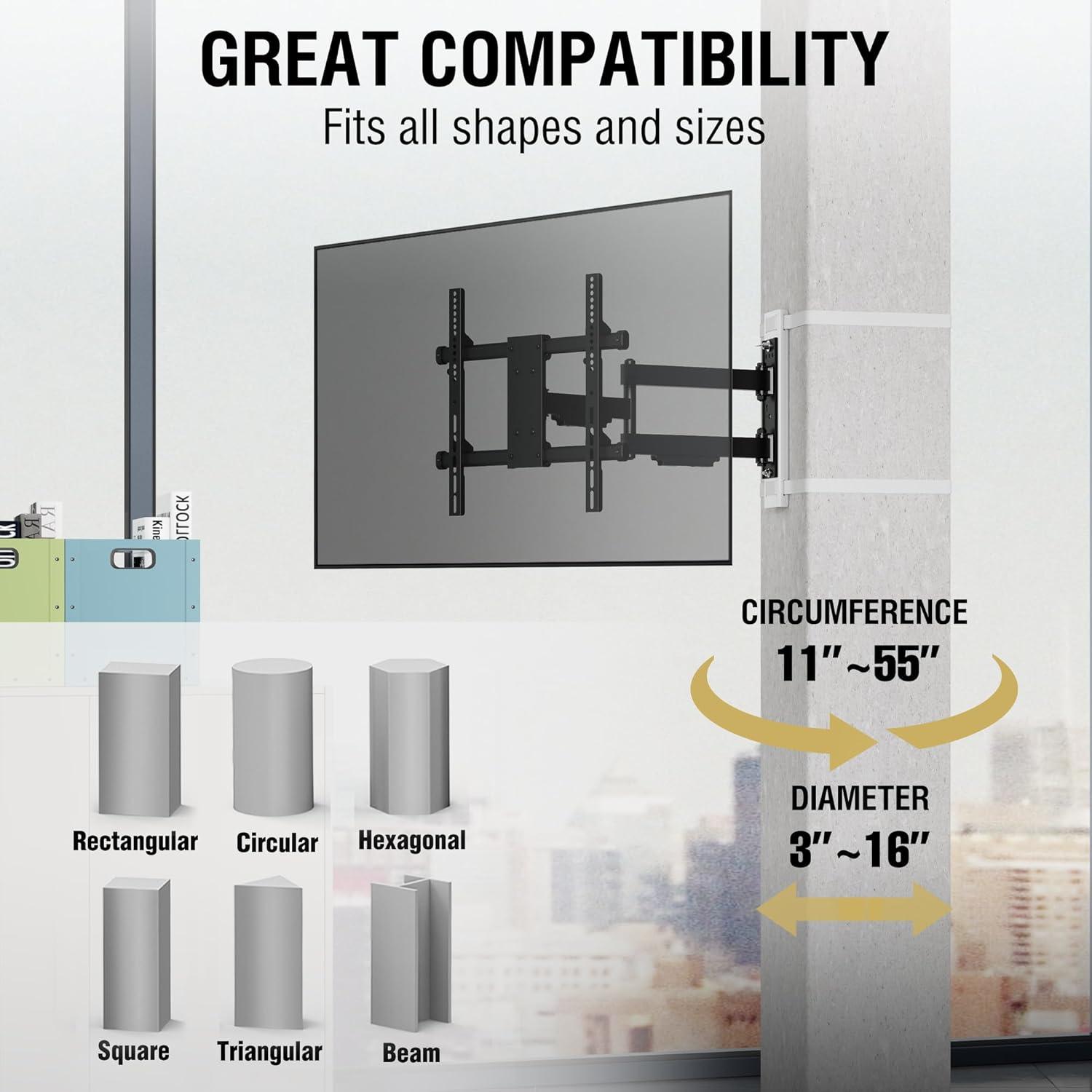 Condo Mounts CondoMounts NO Drill Full Motion Pillar TV Mount,Holds 80lbs,Fits 8" & Wider