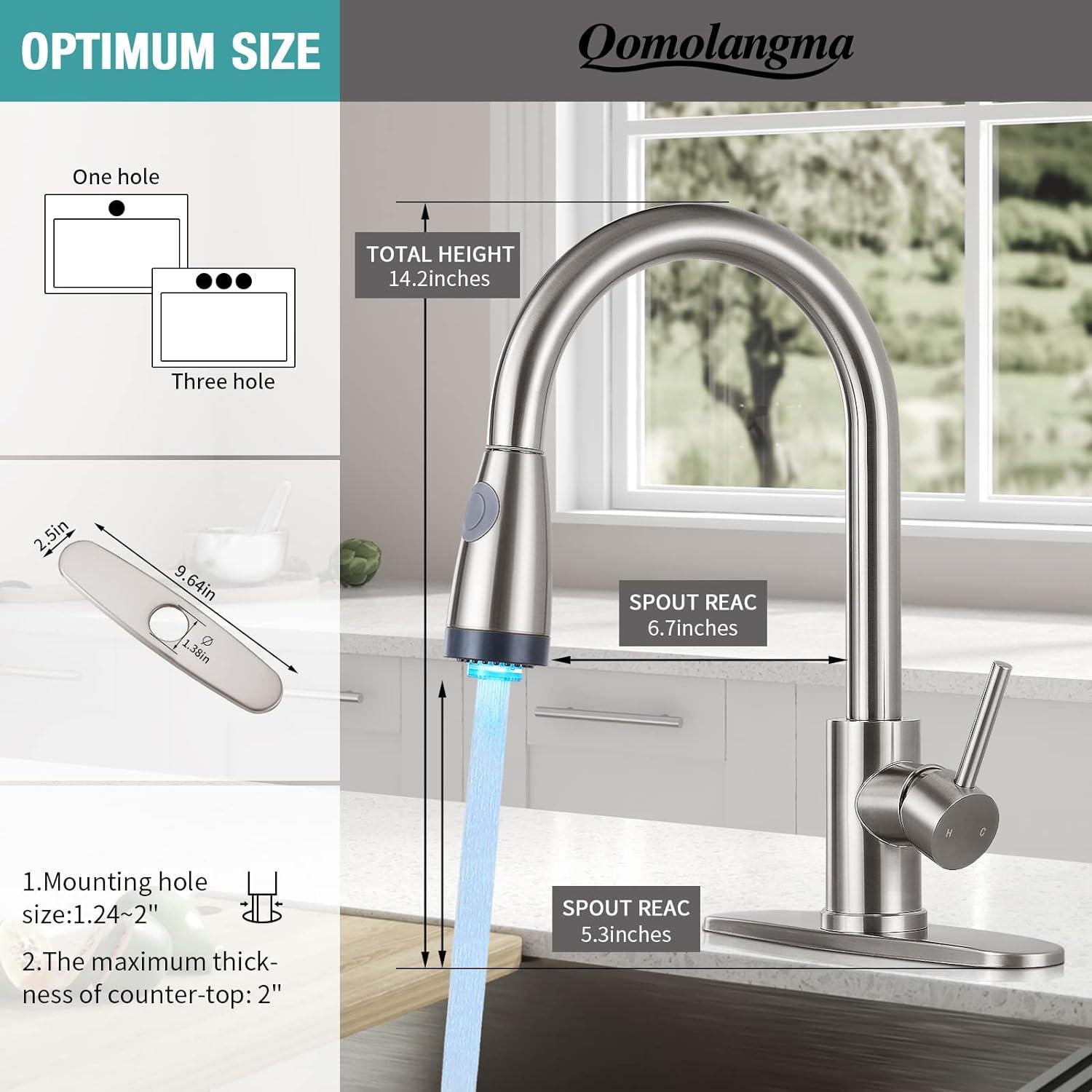 Brushed Nickel High-Arc Kitchen Faucet with LED Pull-Out Spray