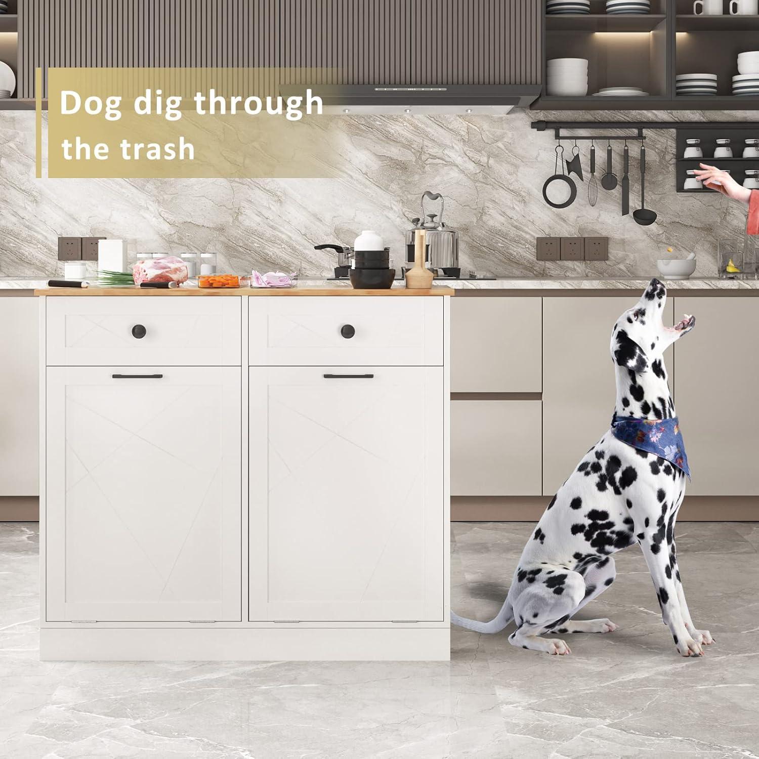 Vabches Kitchen Dual Tilt Out Trash Cabinet , Wood 10 Gal Garbage Cans Holder Drawers, White (Without Trash Bin)