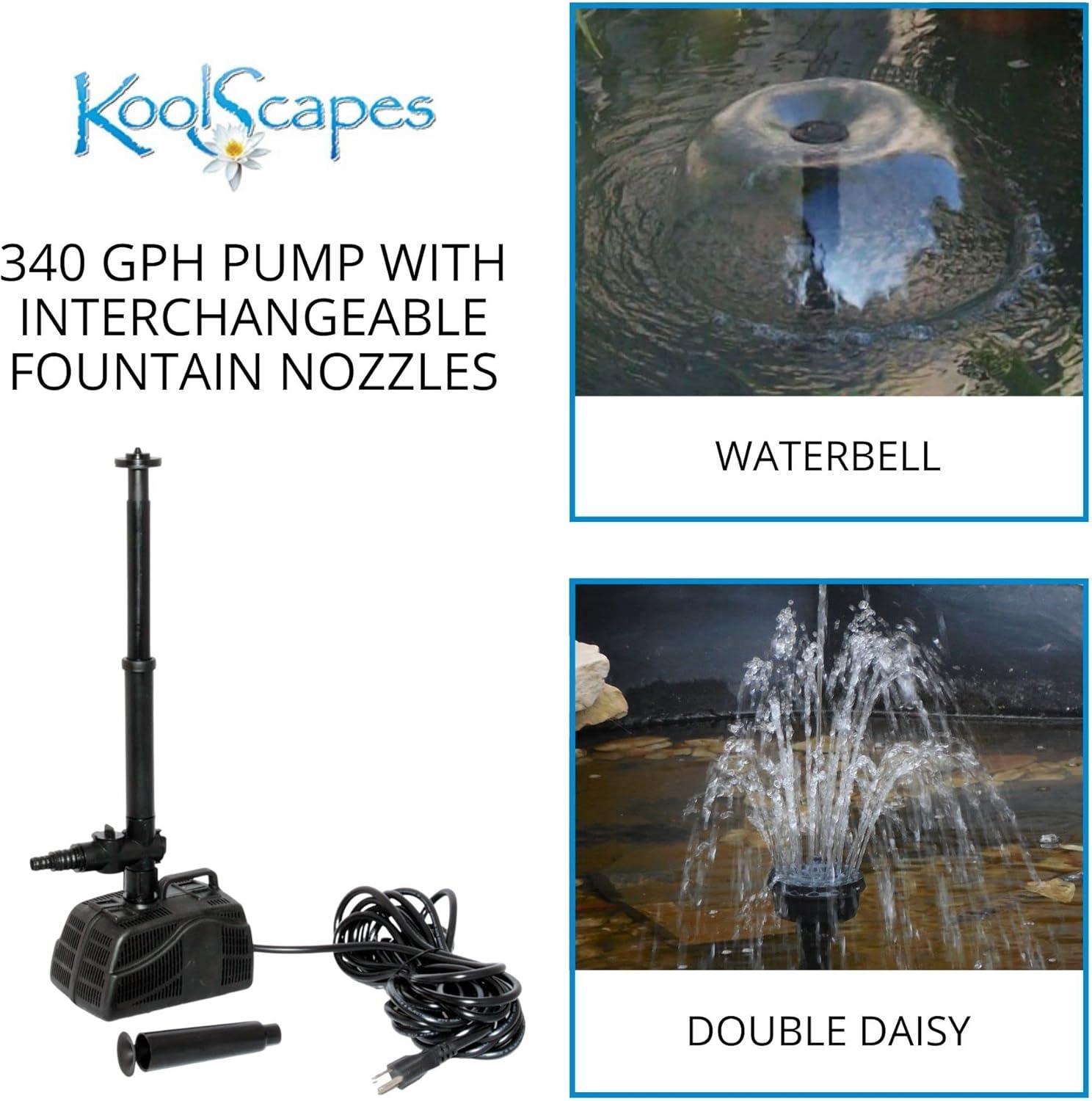 Koolscapes 400 Gal Starter Pond Kit with Fountain, 340 GPH Pump, Liner