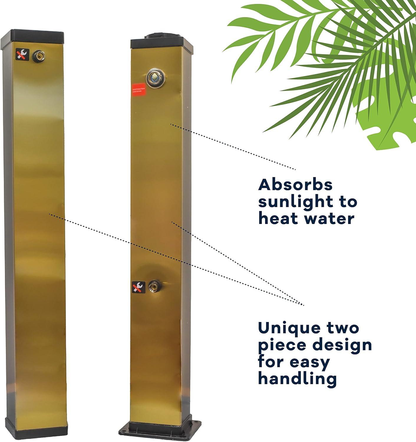 Outdoor Solar Shower -Luxury Solar Heated Outdoor Shower, Brushed Gold and Black, 11-gallon, 41-liter Capacity