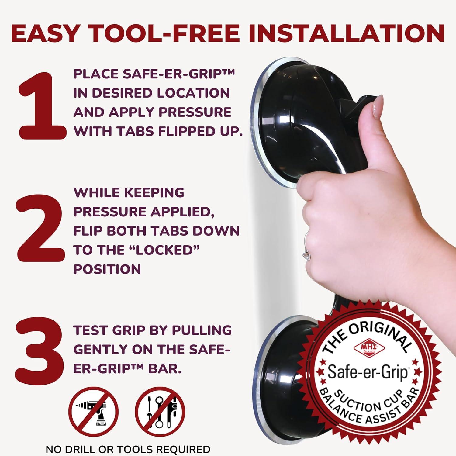 Black 12-Inch Metal Suction Cup Grab Bar