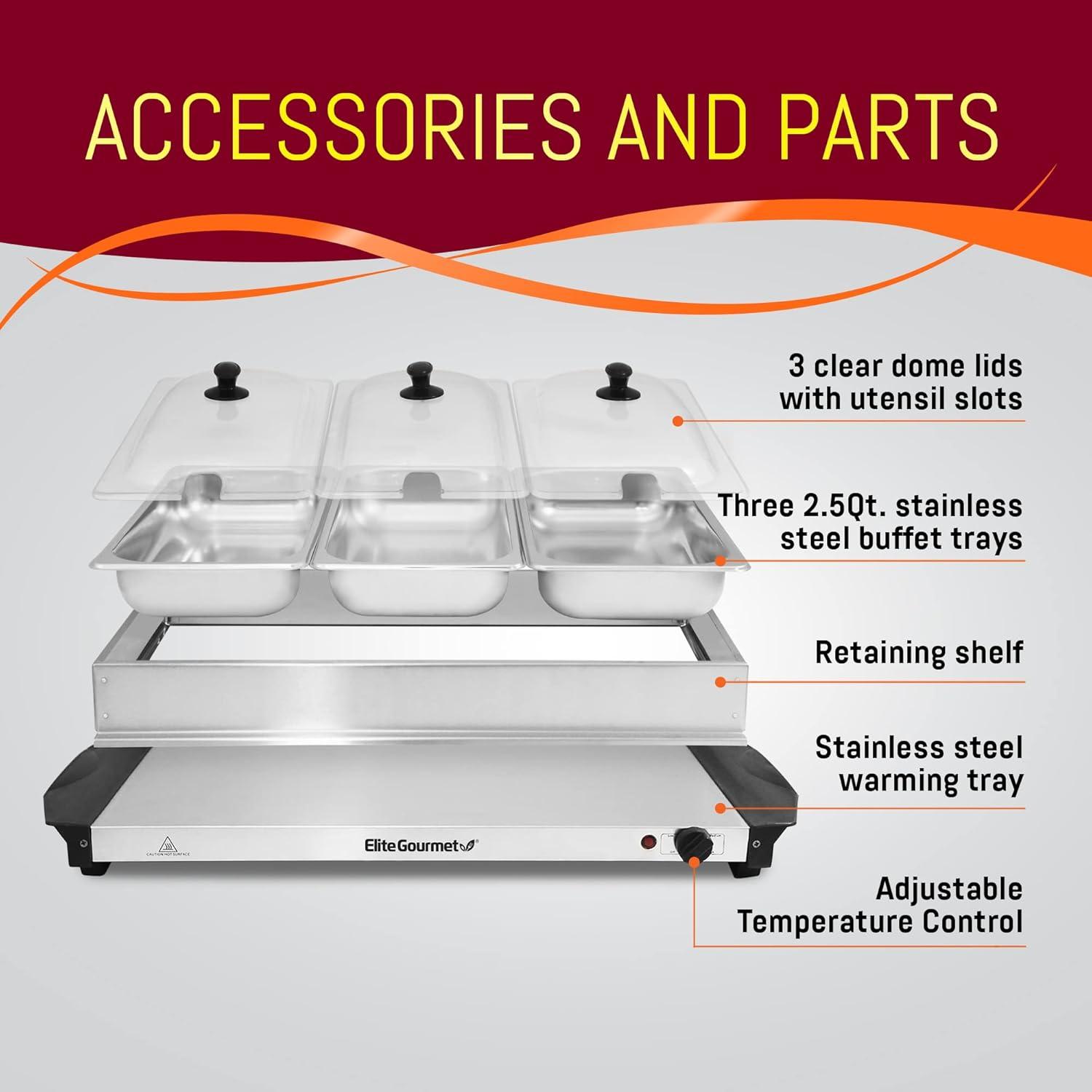 Elite Platinum 3 x 2.5 Qt. Stainless Steel Electric Buffet Server