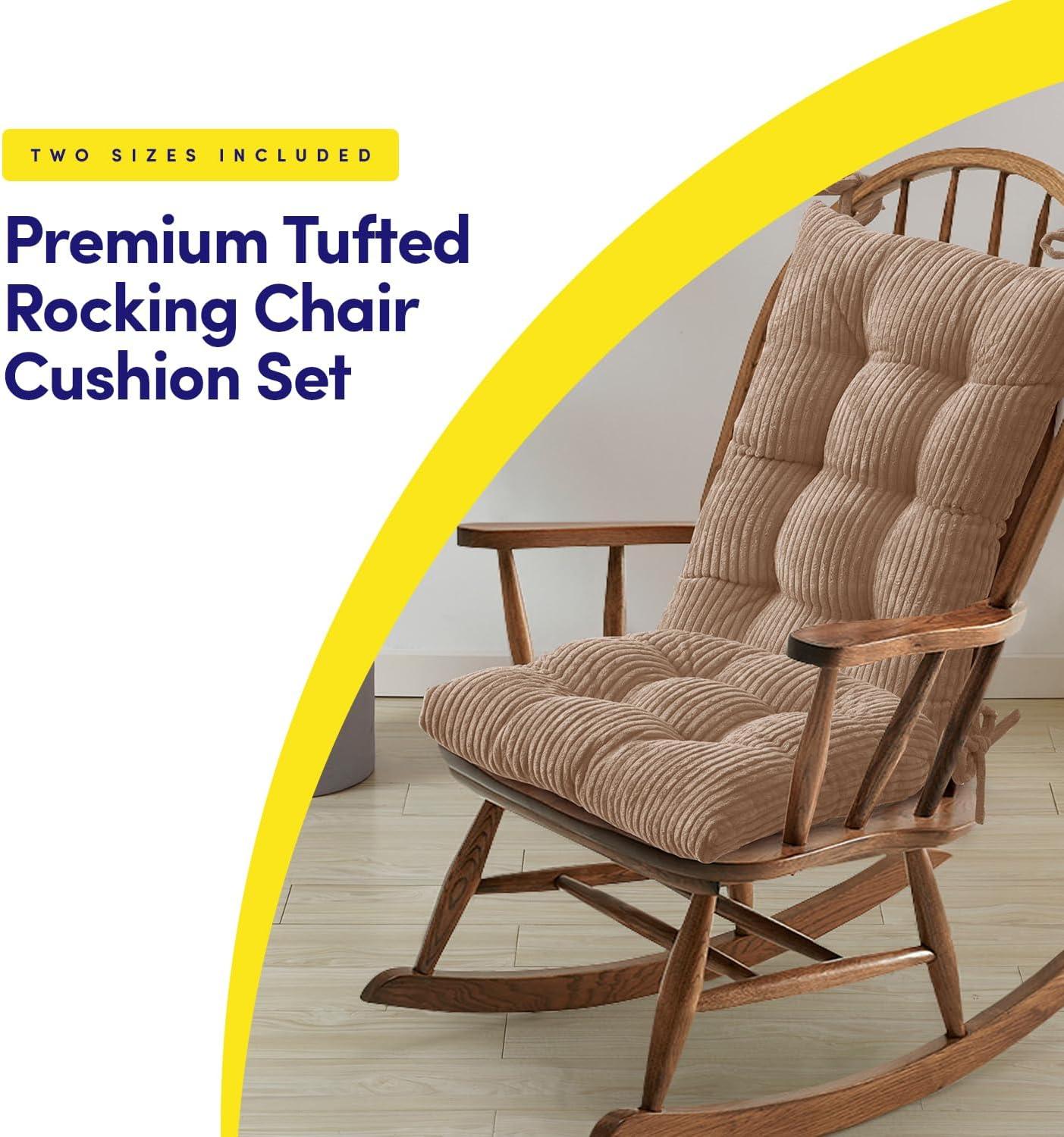 Velvet Rocking Chair Cushion 2 Piece Tufted Non Slip Set of Upper and Lower Cushions by Sweet Home Collection®