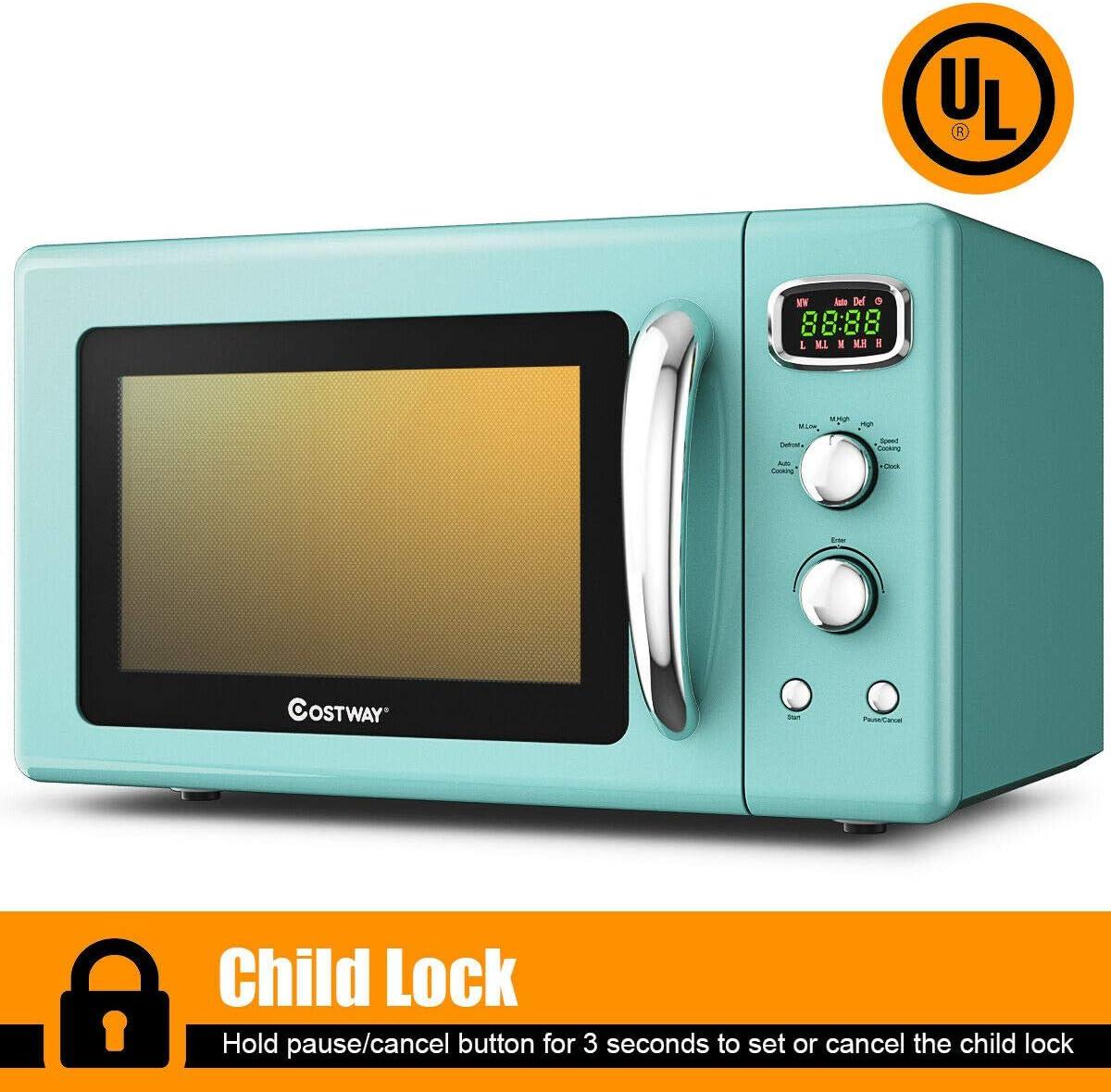 Costway 0.9Cu.ft. Retro Countertop Compact Microwave Oven 900W 8 Cooking Settings Green