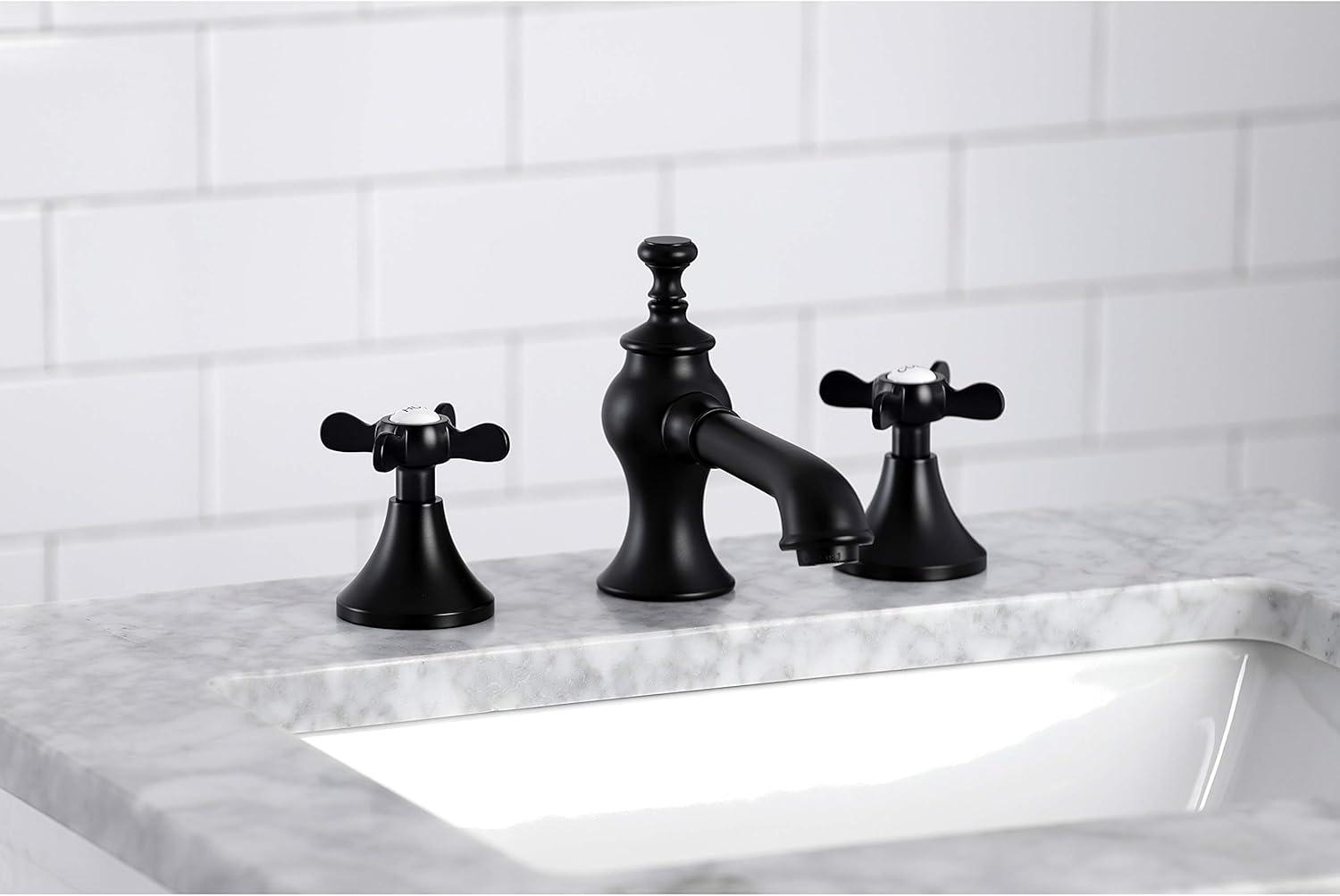 Kingston Brass Essex Two-Handle 3-Hole Deck Mount Widespread Bathroom Faucet with Brass Pop-Up Drain
