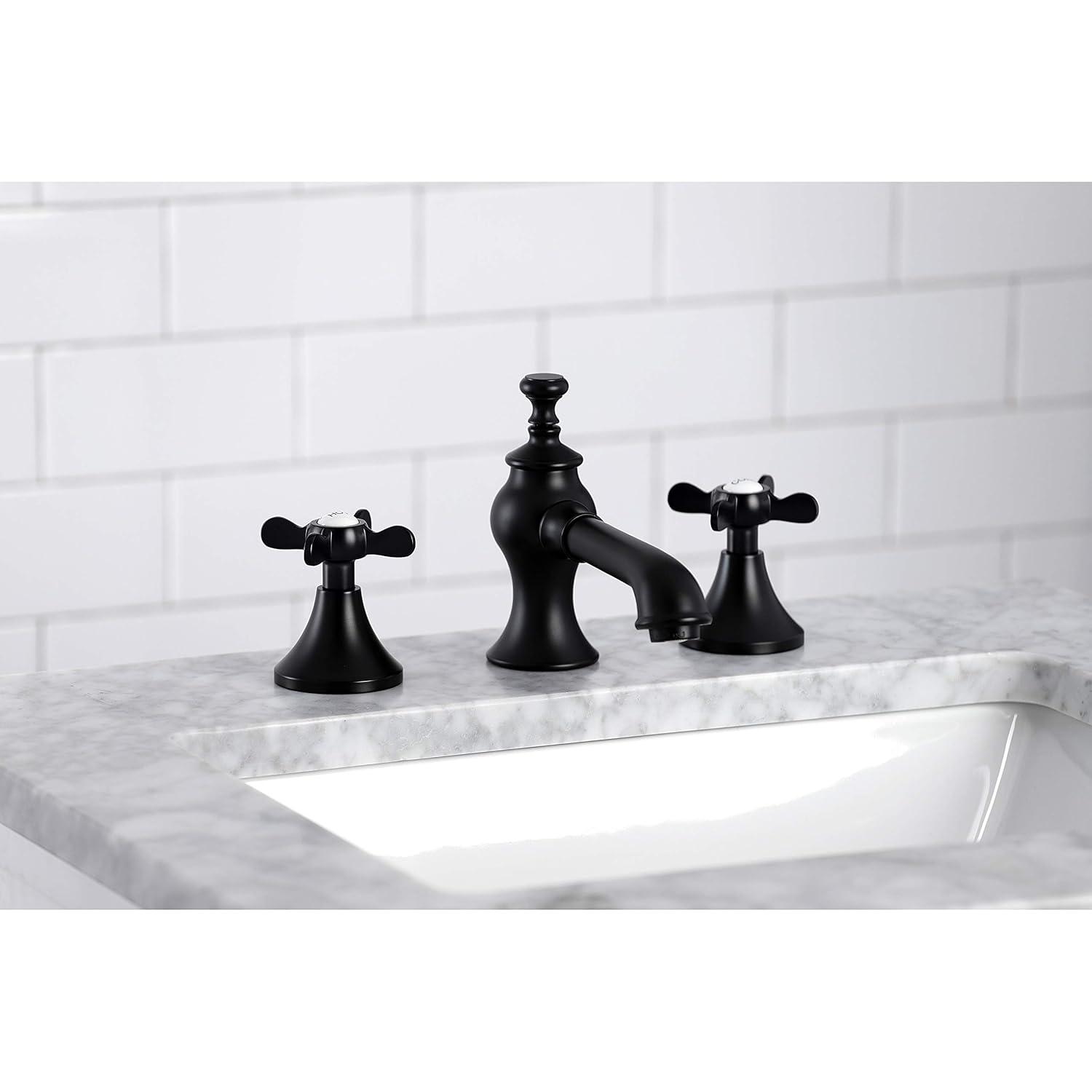 Kingston Brass Essex Two-Handle 3-Hole Deck Mount Widespread Bathroom Faucet with Brass Pop-Up Drain
